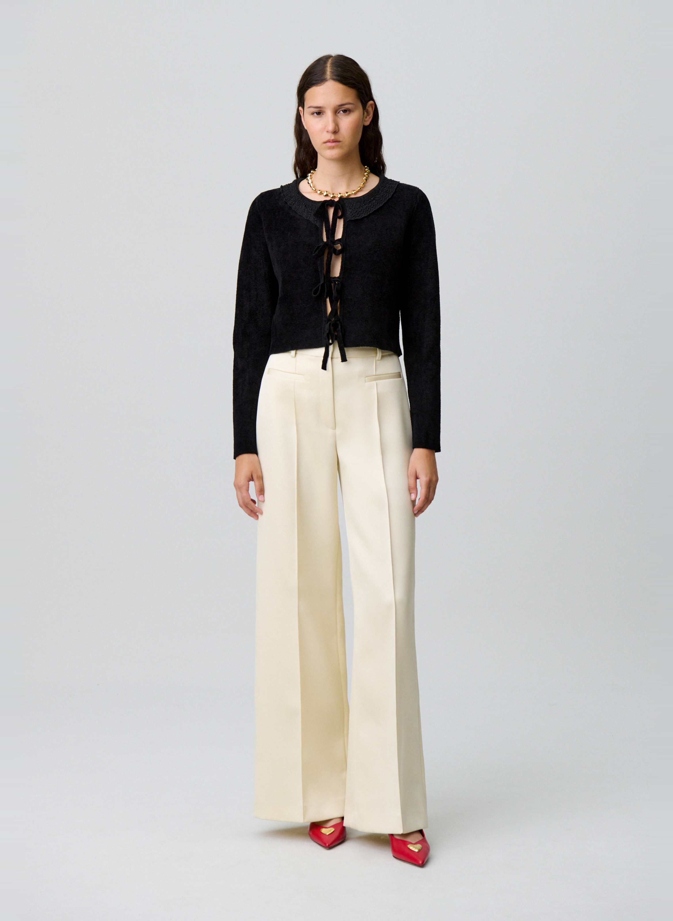 Pantalon droit tailleur taille haute uni priam CLAUDIE PIERLOT Blanc