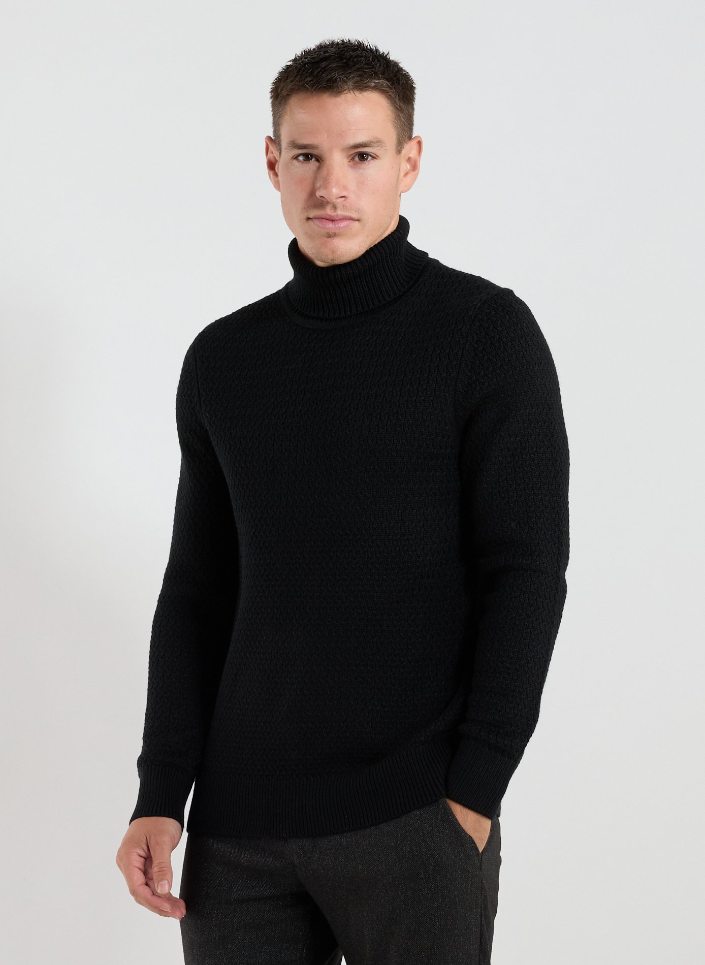 STRELLSON Pull col roulé en laine mélangée Noir