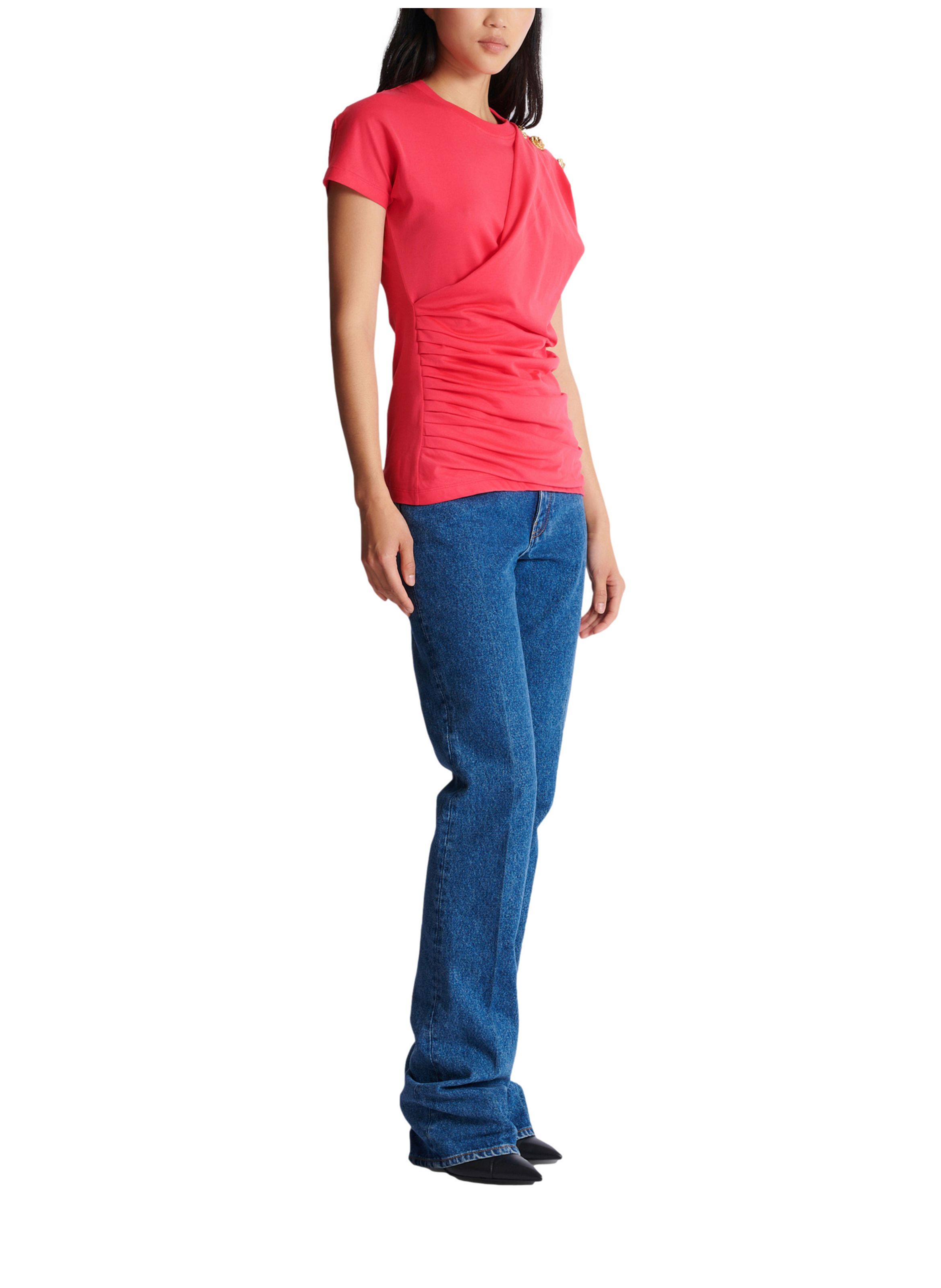 T-shirt drapé avec boutons BALMAIN Rose