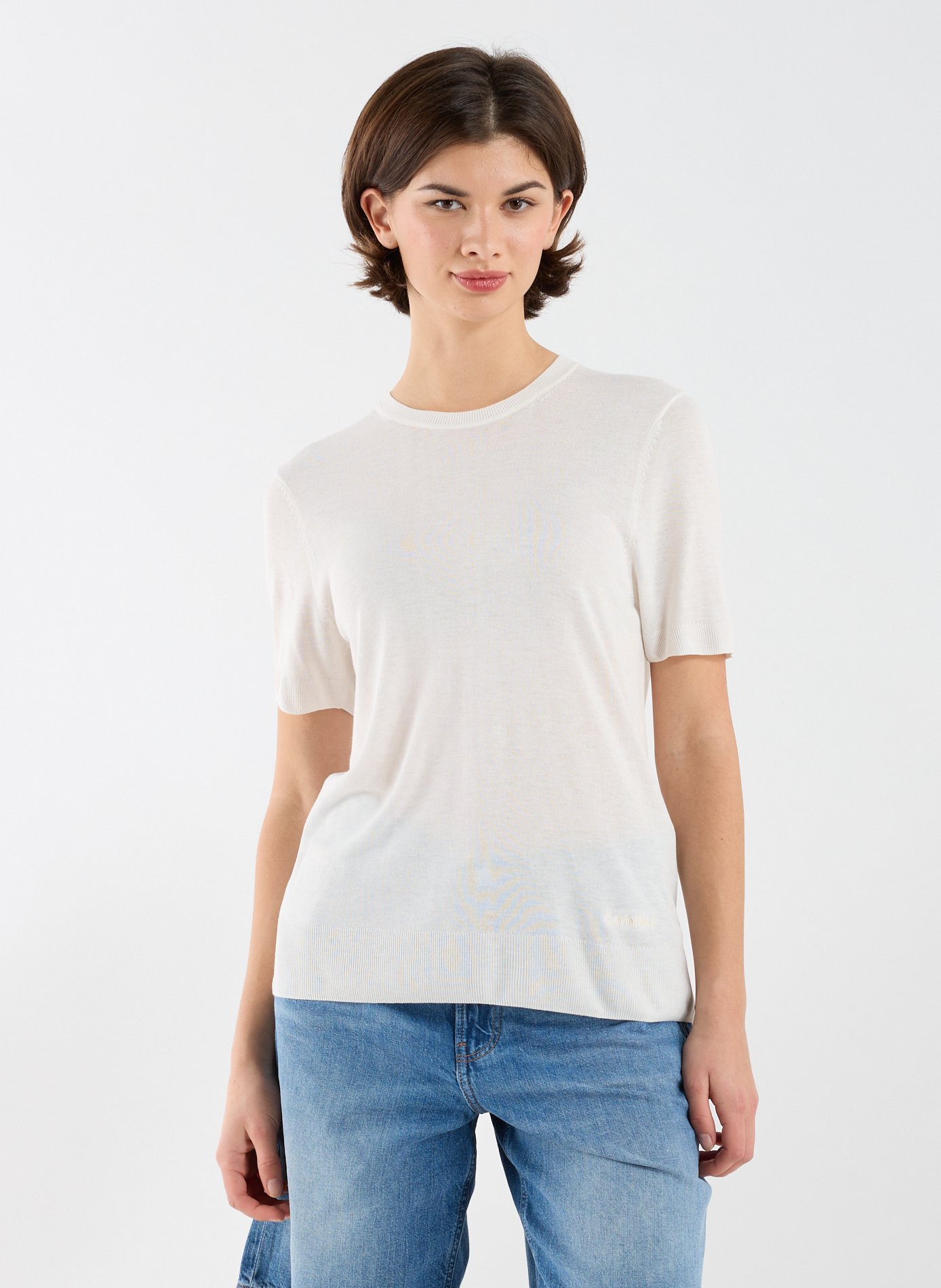 CALVIN KLEIN Pull côtelé à manches courtes  Beige