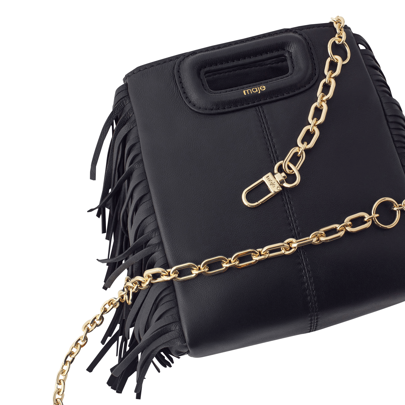 Petit sac bandoulière à franges en cuir m mini MAJE Noir