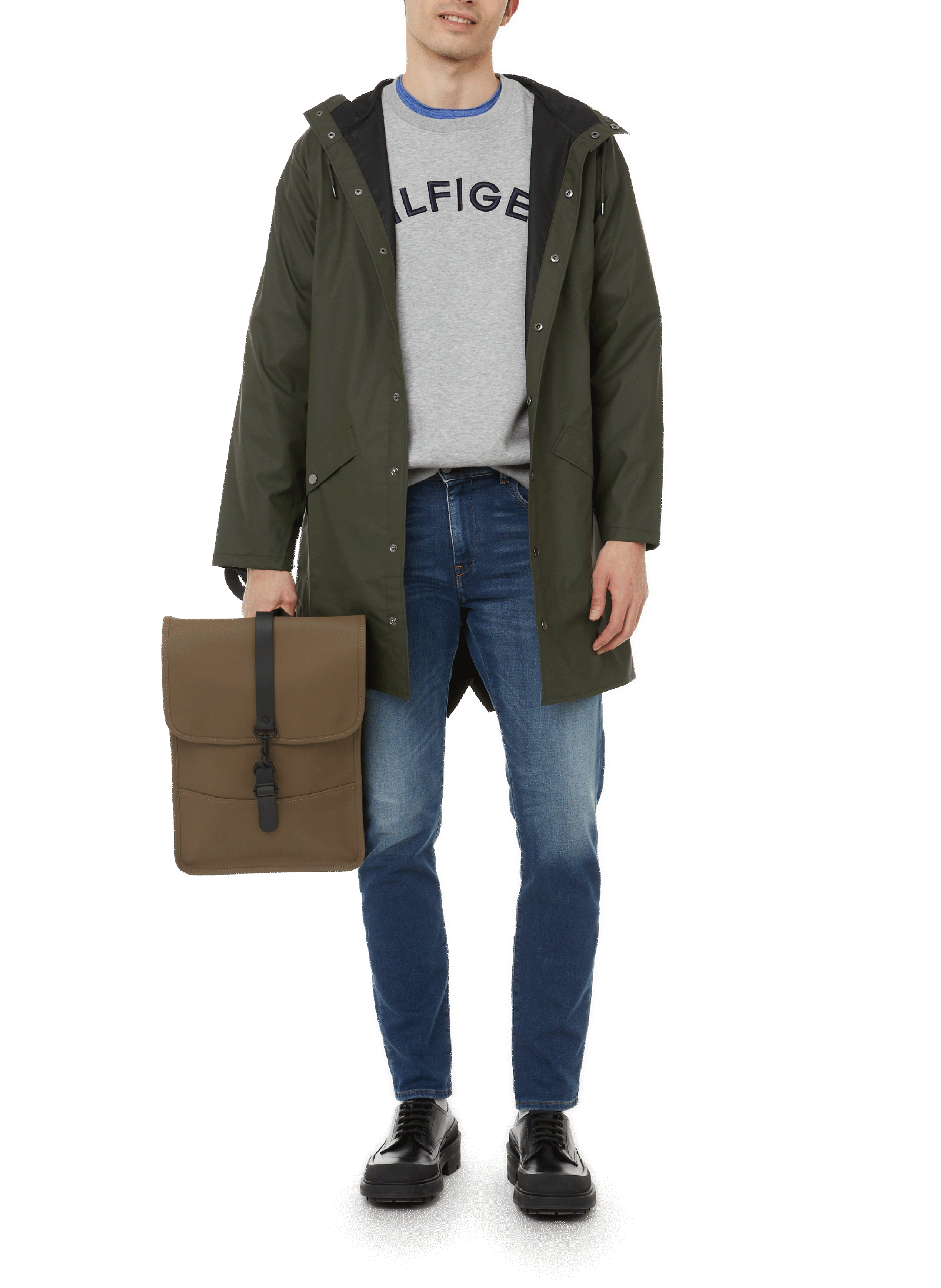 Long hooded raincoat RAINS Khaki