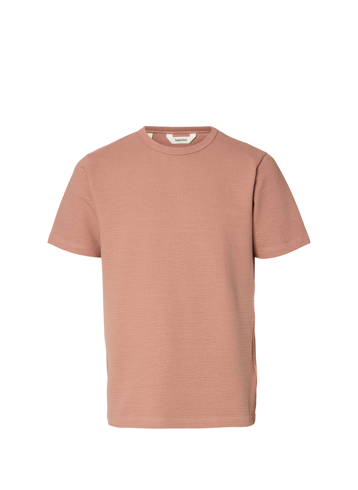 Round neck t-shirt in blended piqué cotton SELECTED Pink