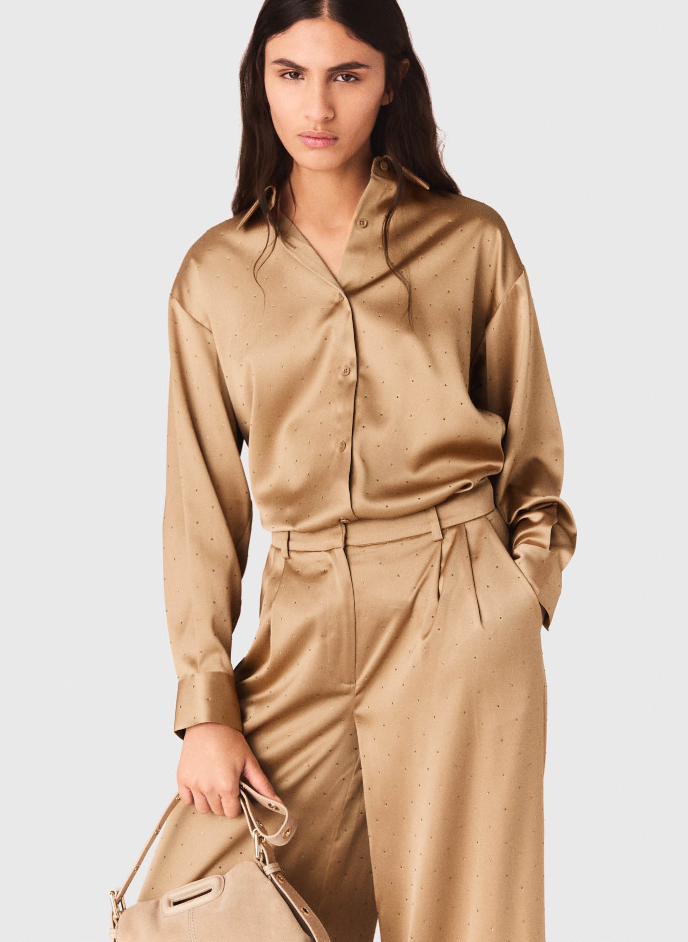 Chemise oversize col classique satinée MAJE Marron