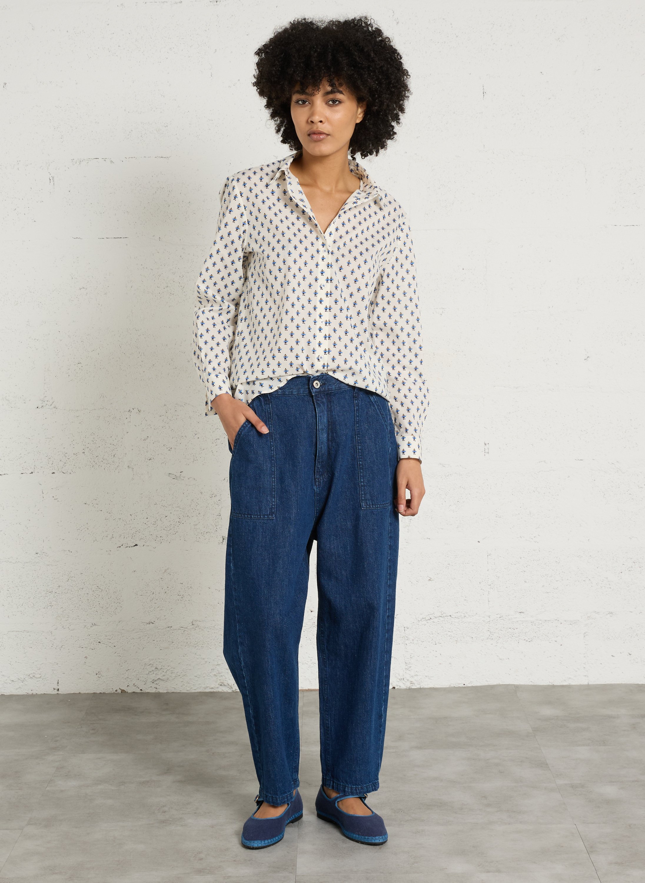 Chemise droite col classique en coton imprimé colette MAISON 123 Blanc