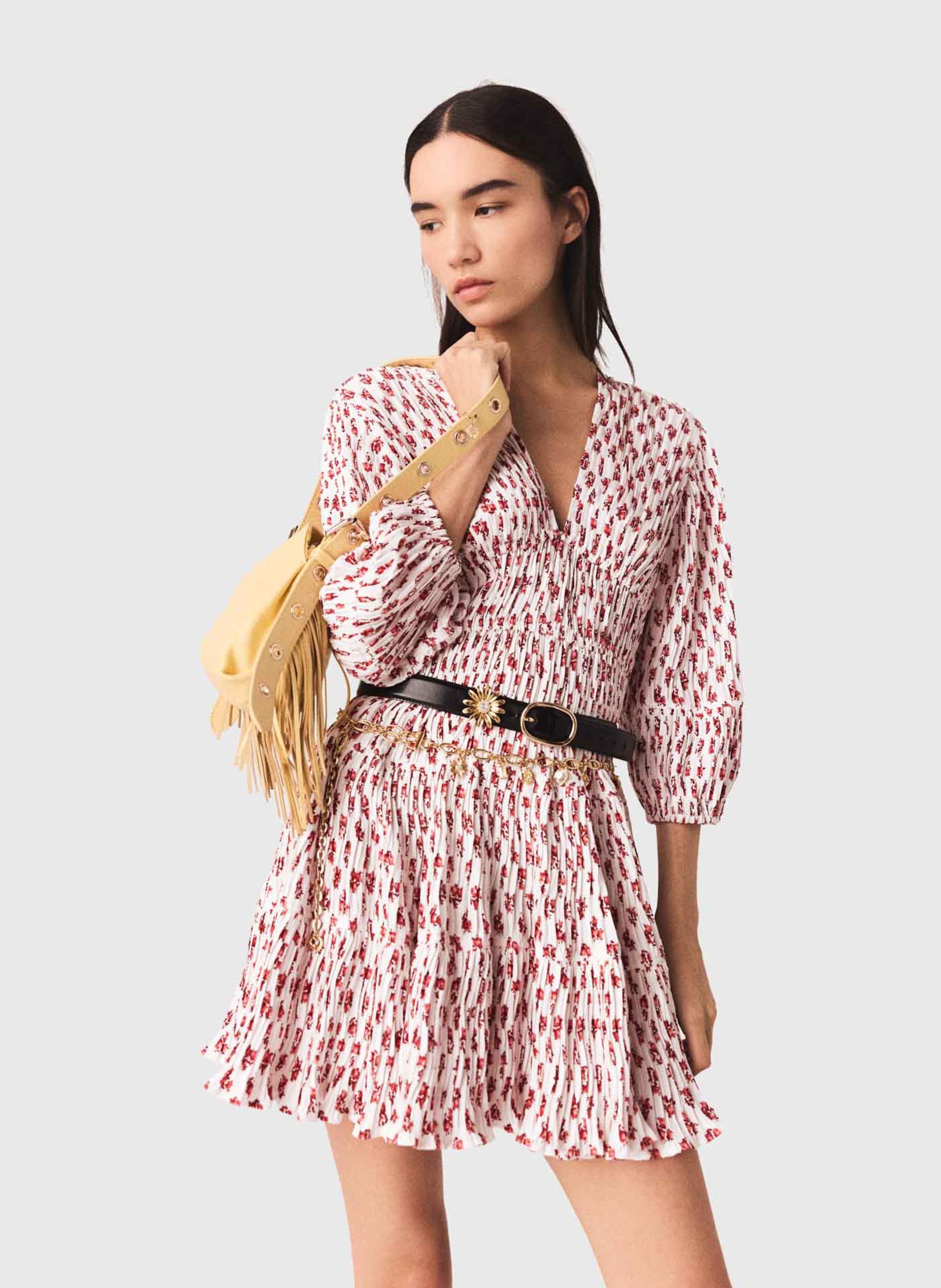 Robe courte col v imprimée MAJE Rouge