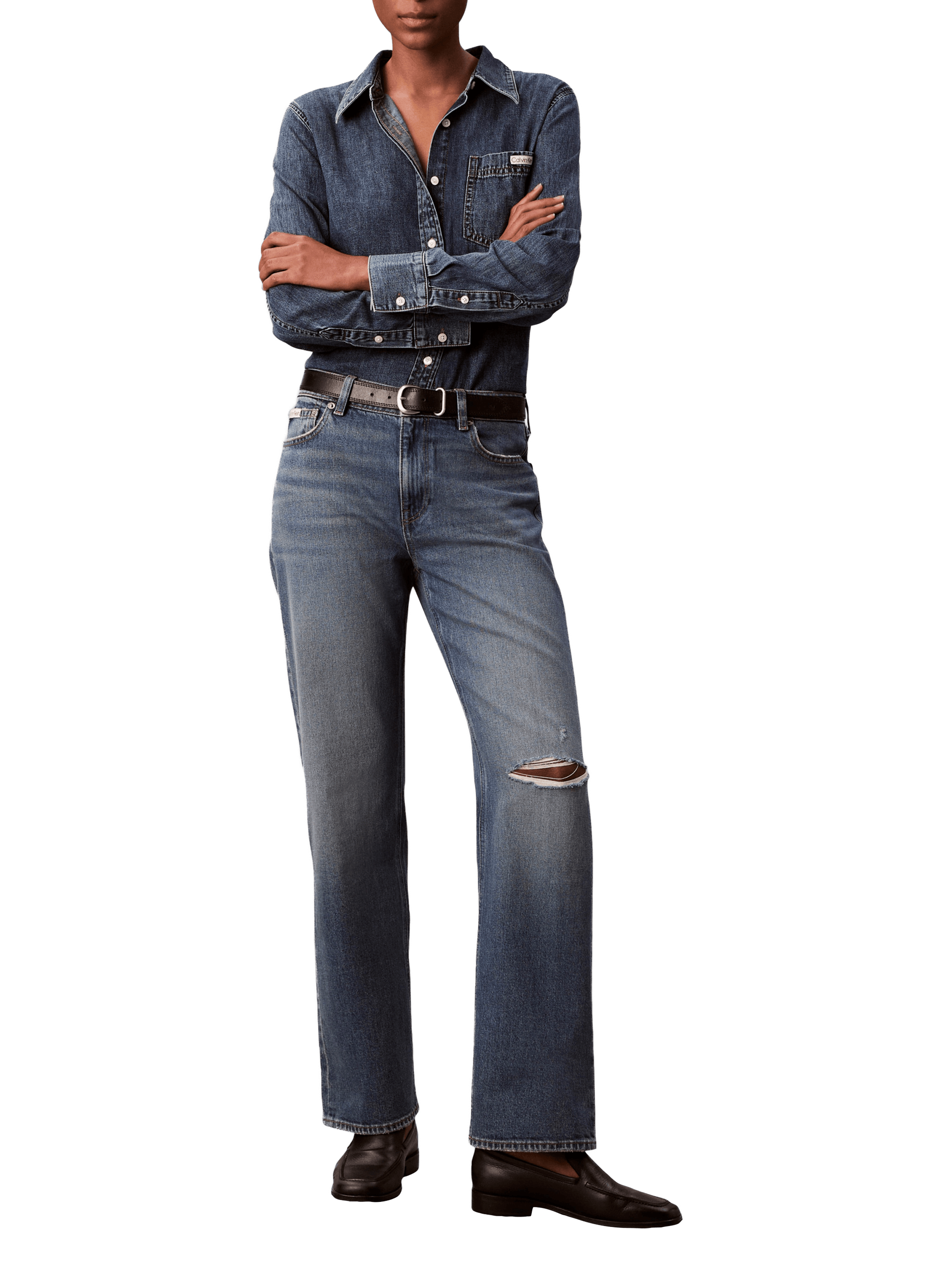 Chemise en denim de coton CALVIN KLEIN Bleu