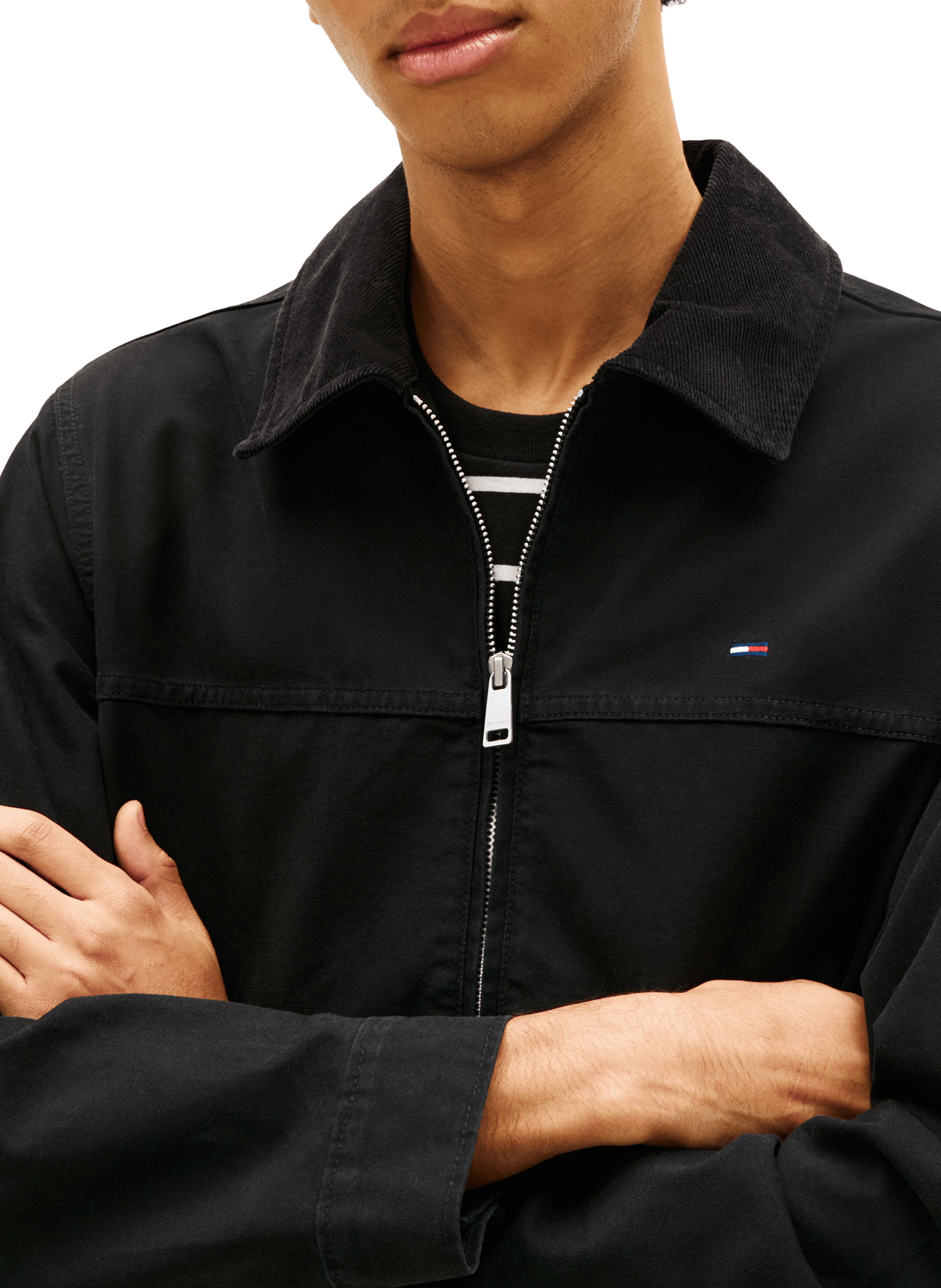 Straight jacket with contrast collar in organic cotton TOMMY HILFIGER Black