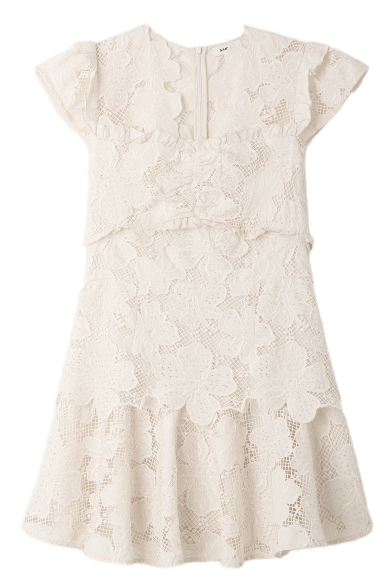 Robe courte col v en dentelle SANDRO Blanc
