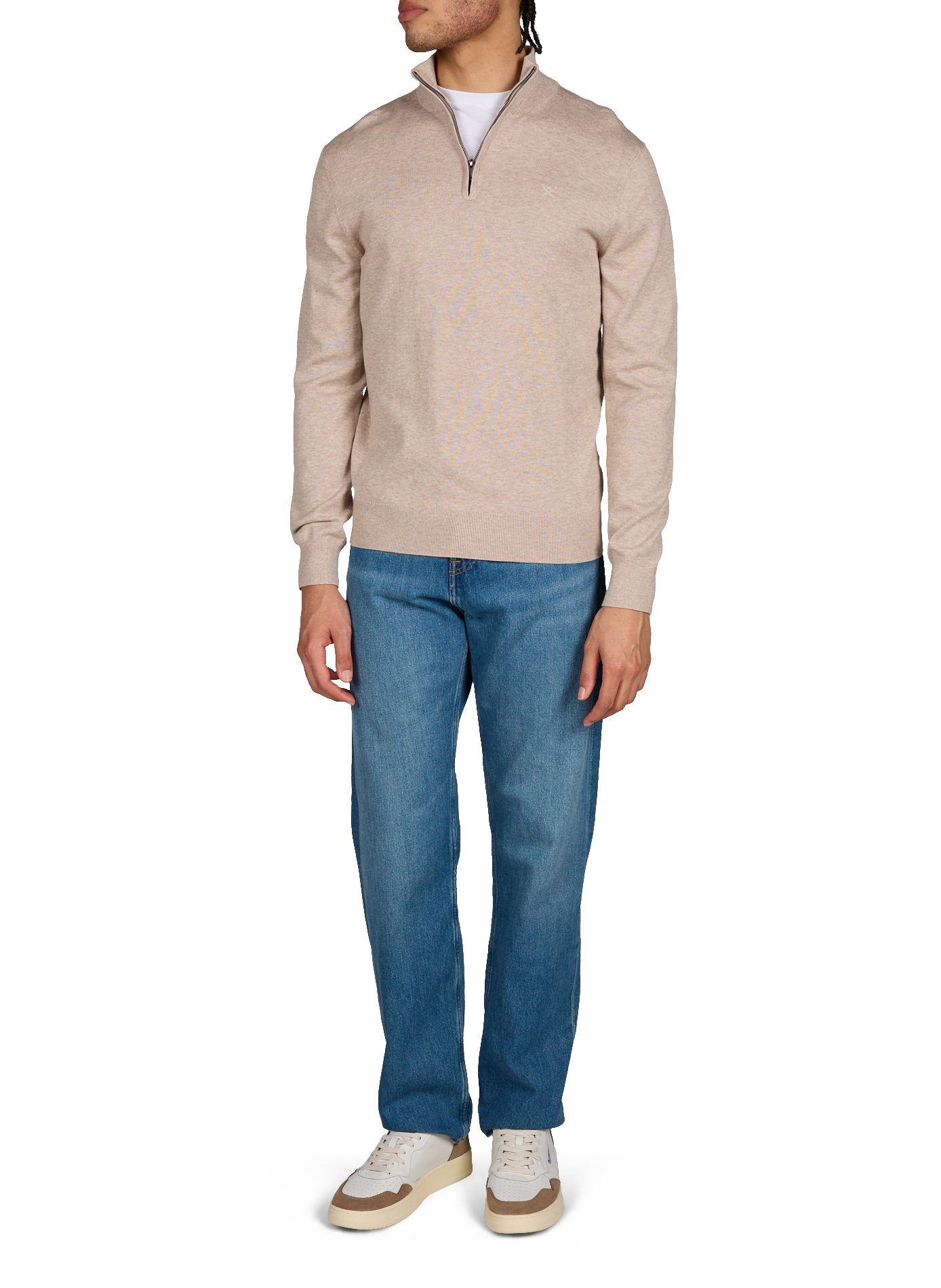 Pull col zippé en coton HACKETT Beige