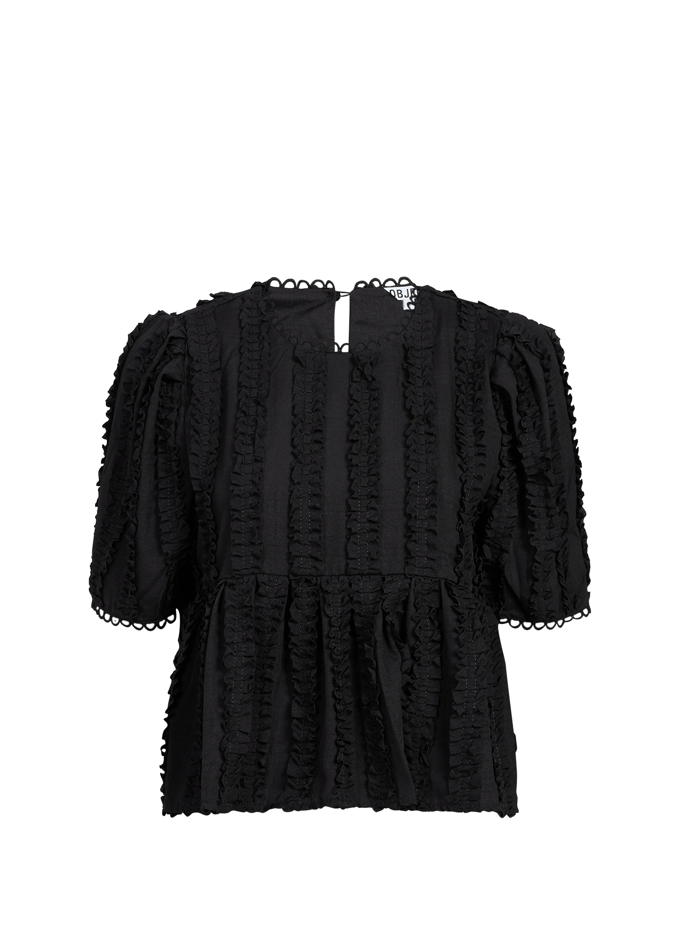 Top à volants à col rond festonné OBJECT Noir