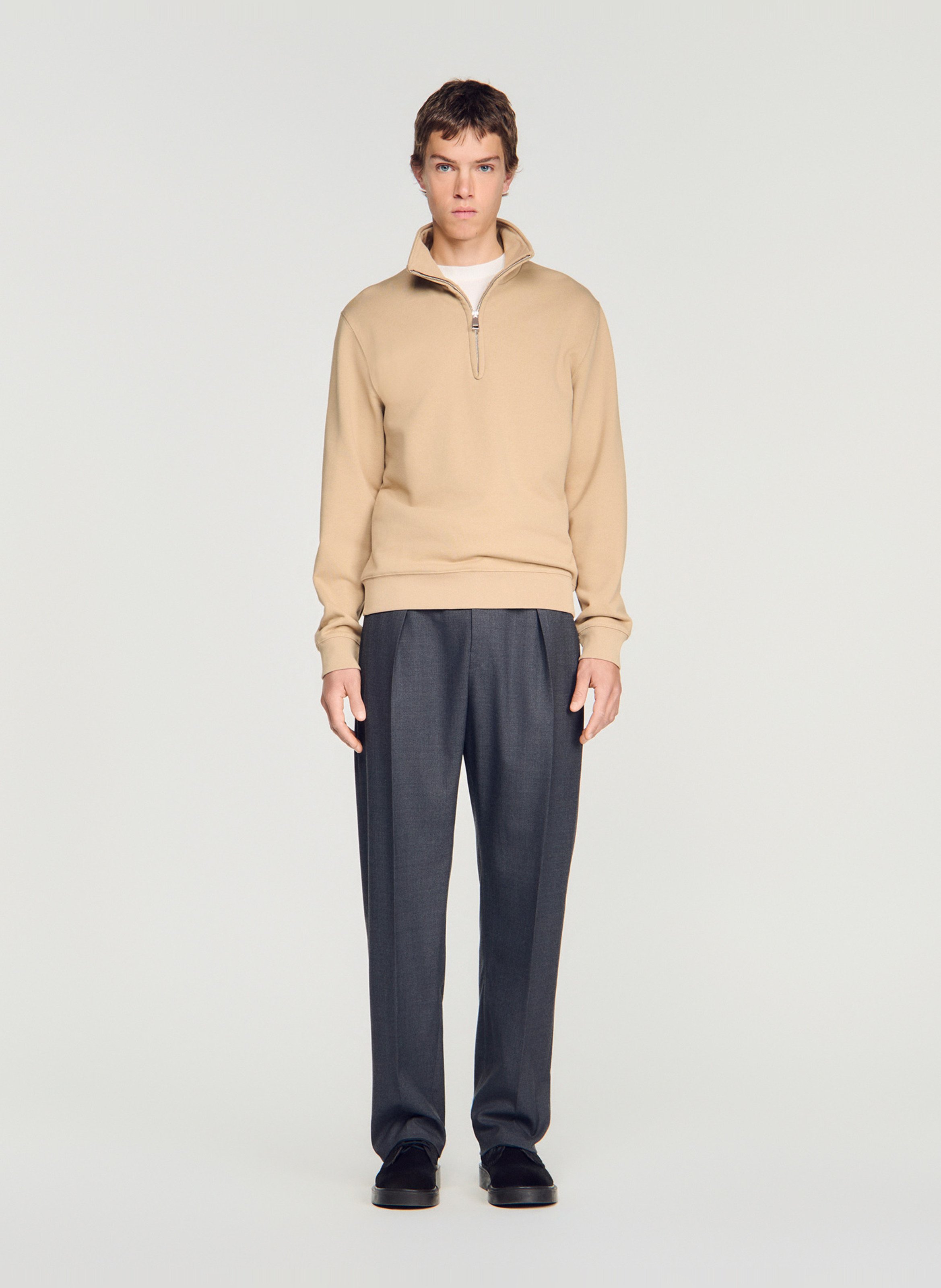 Sweat droit col montant en coton SANDRO Marron