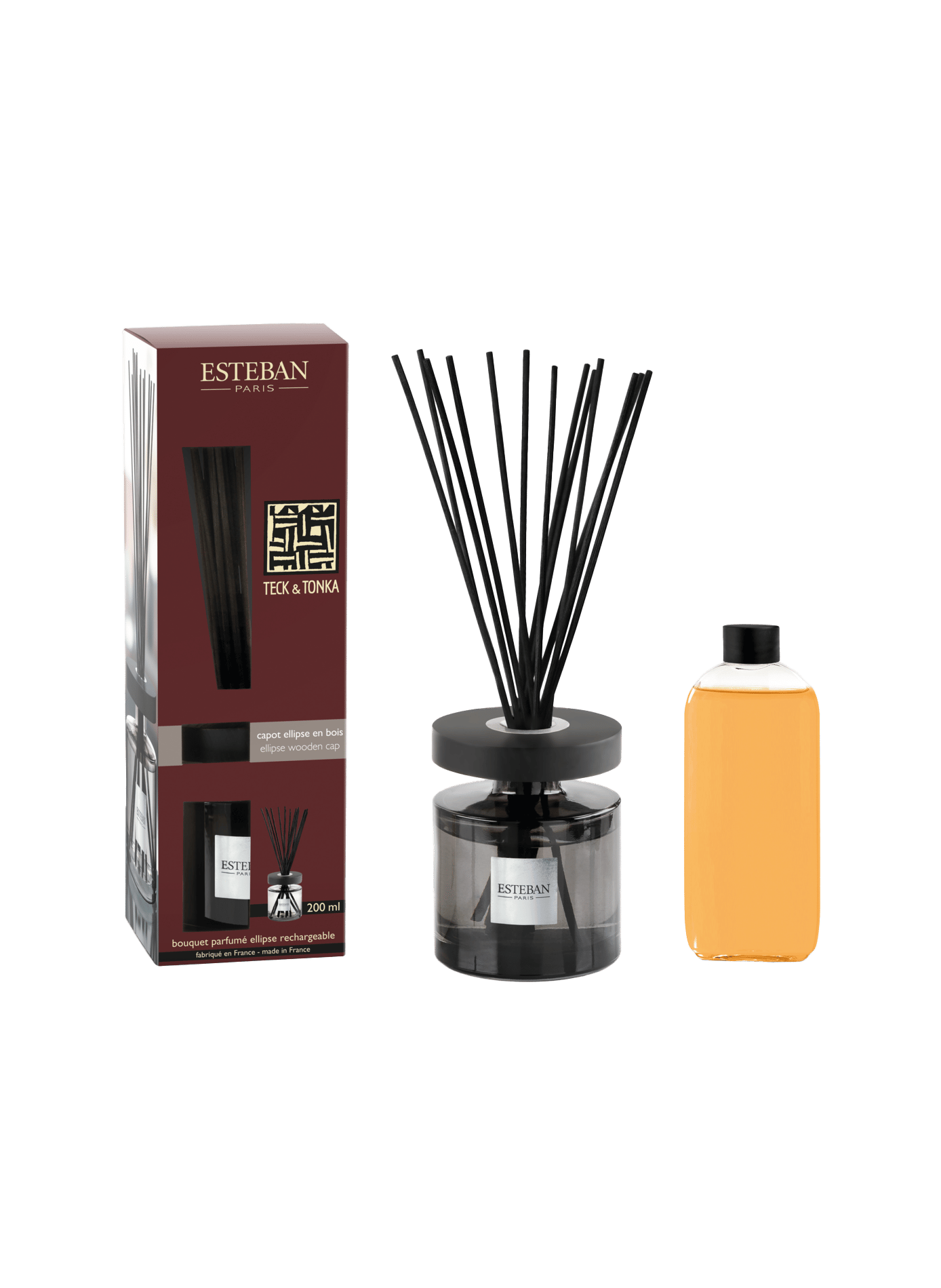 Geurig boeket Ovaal navulbaar Teck & Tonka 200 ml ESTEBAN Bruin