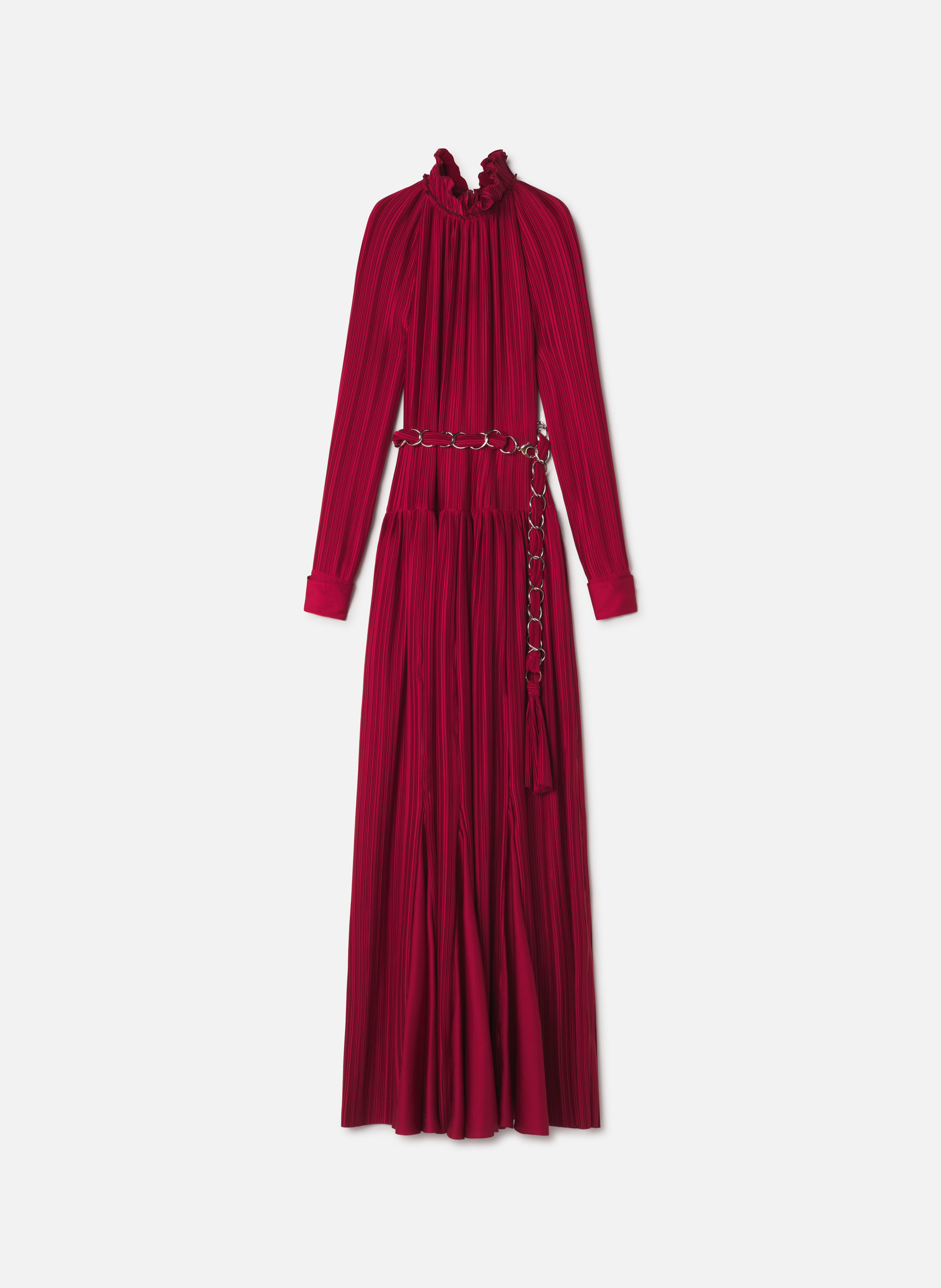 Robe longue en charmeuse plissée LANVIN Rouge