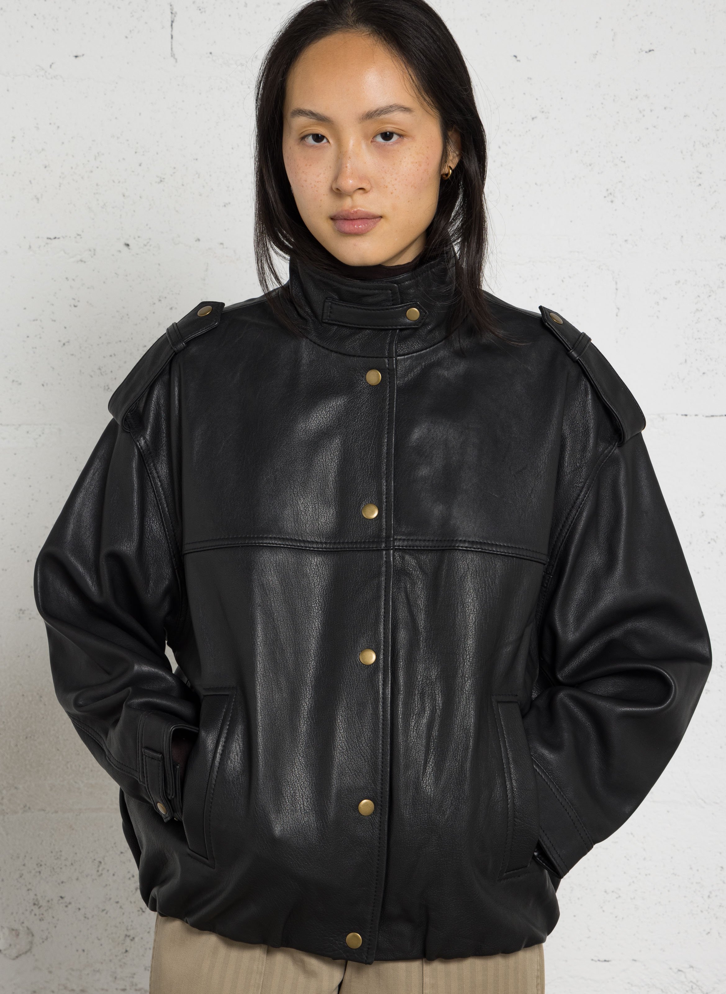 Veste en cuir oversize oscar MAISON 123 Noir