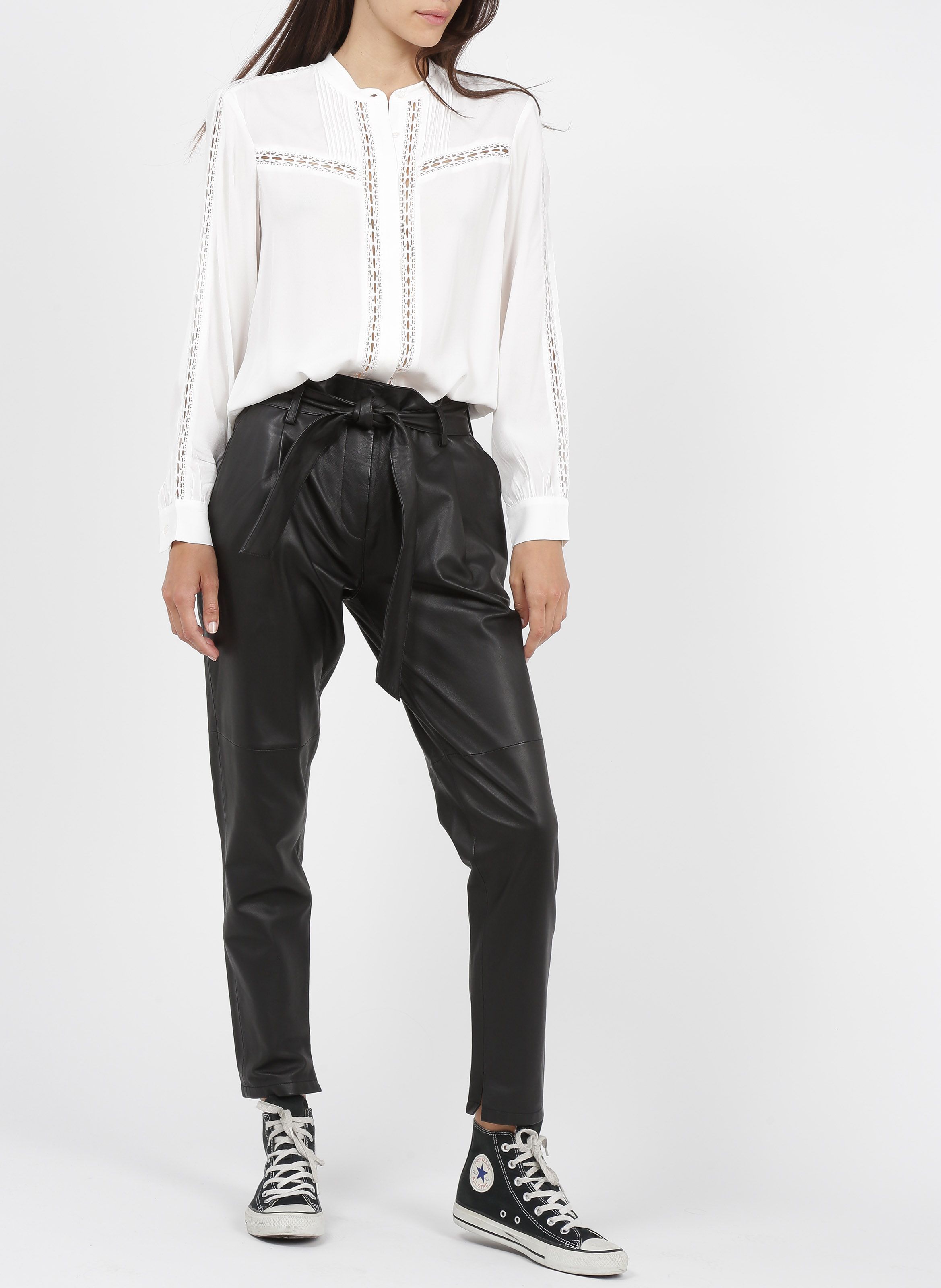 PANTALON DROIT TAILLE HAUTE EN CUIR IKKS pour FEMME Printemps