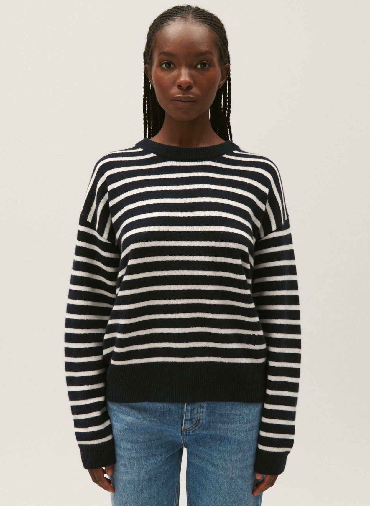 PULL COL ROND DROIT EN CACHEMIRE MADISTRIPES CLAUDIE PIERLOT