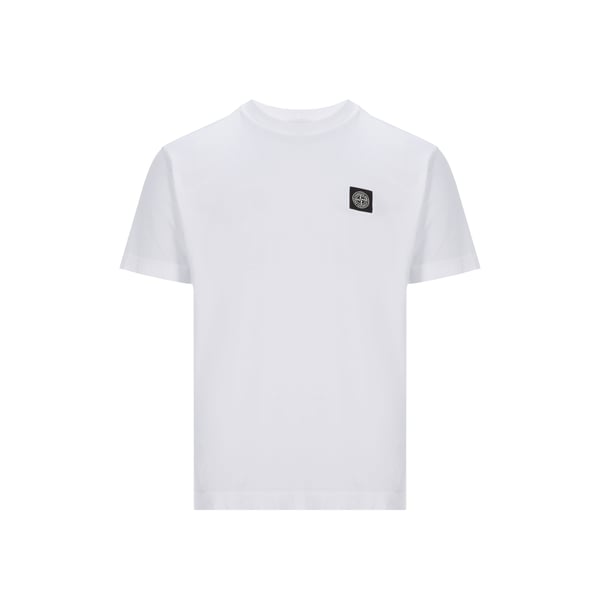 Stone Island White Cotton T-shirt With Logo Patch