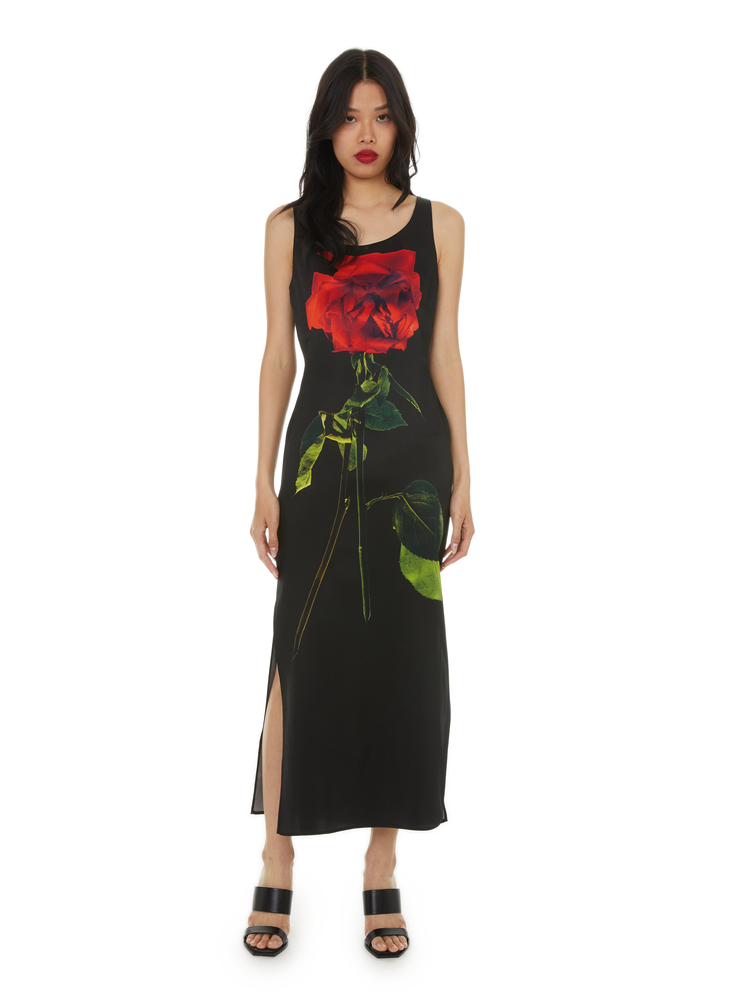 ALEXANDER MCQUEEN Robe crayon longue à motif en soie Noir