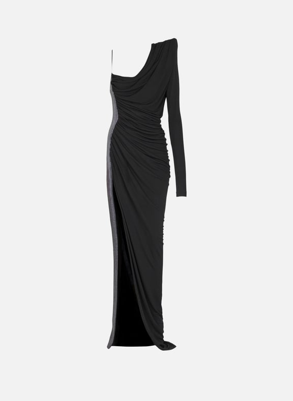 Robe bi-matière asymétrique et drapée Noir by BALMAIN BALMAIN Robe bi-matière asymétrique et drapée Noir