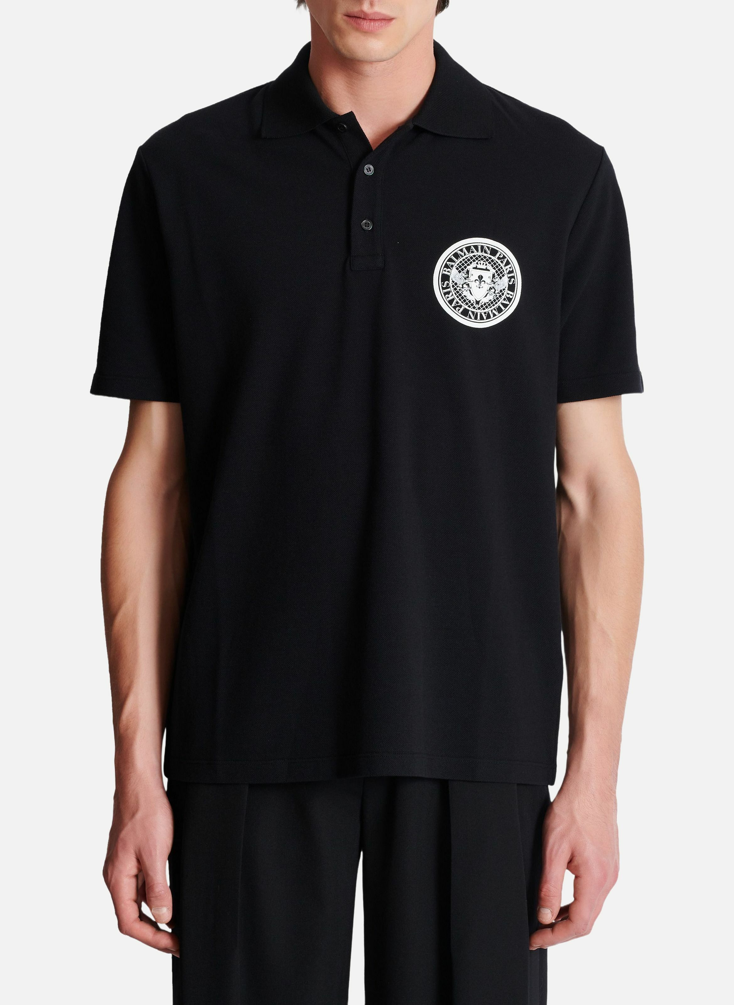 Polo en coton imprimé « coin » BALMAIN Noir