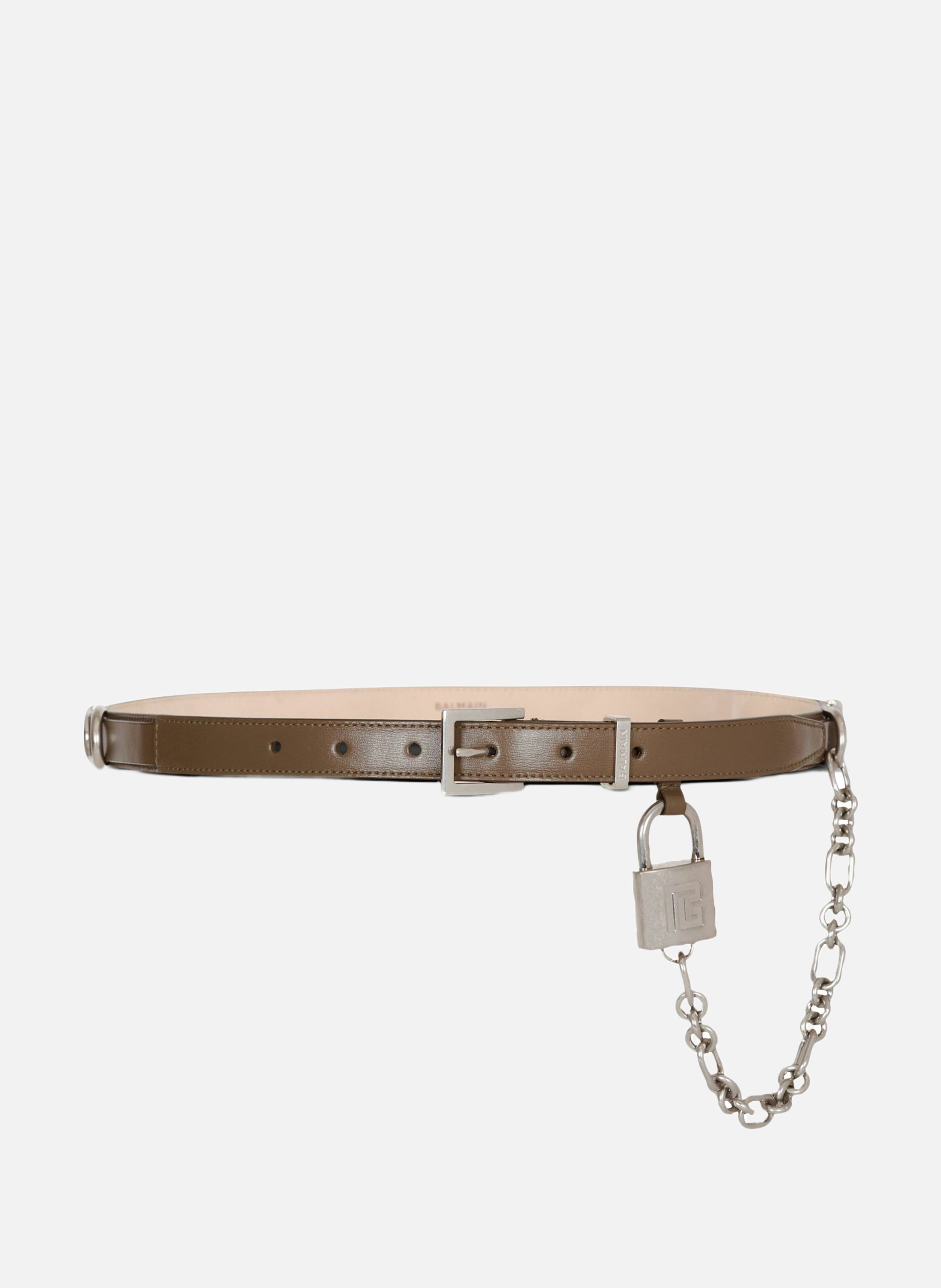 Ceinture sync fine en cuir BALMAIN Vert