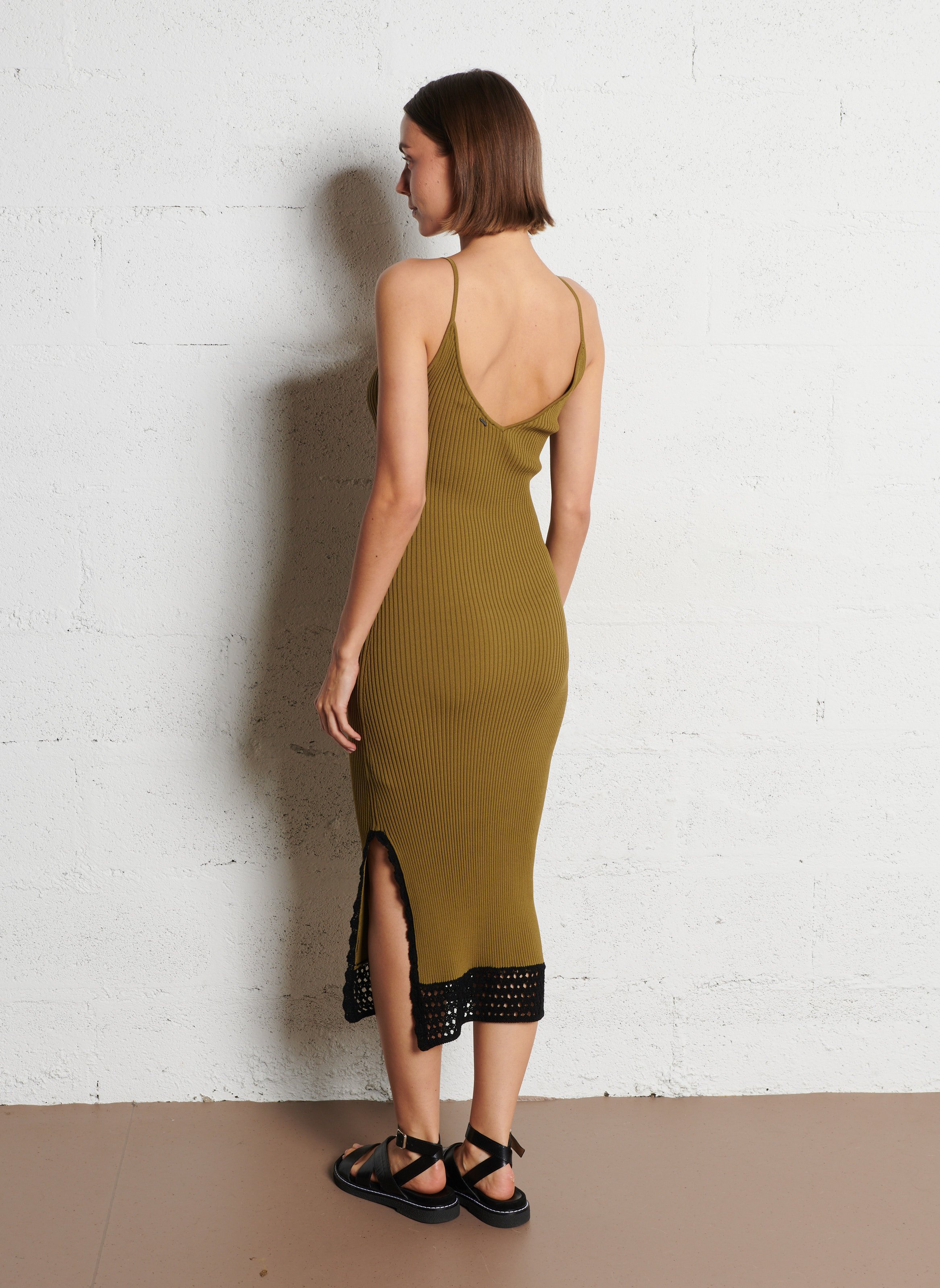 Robe midi col v IKKS Kaki