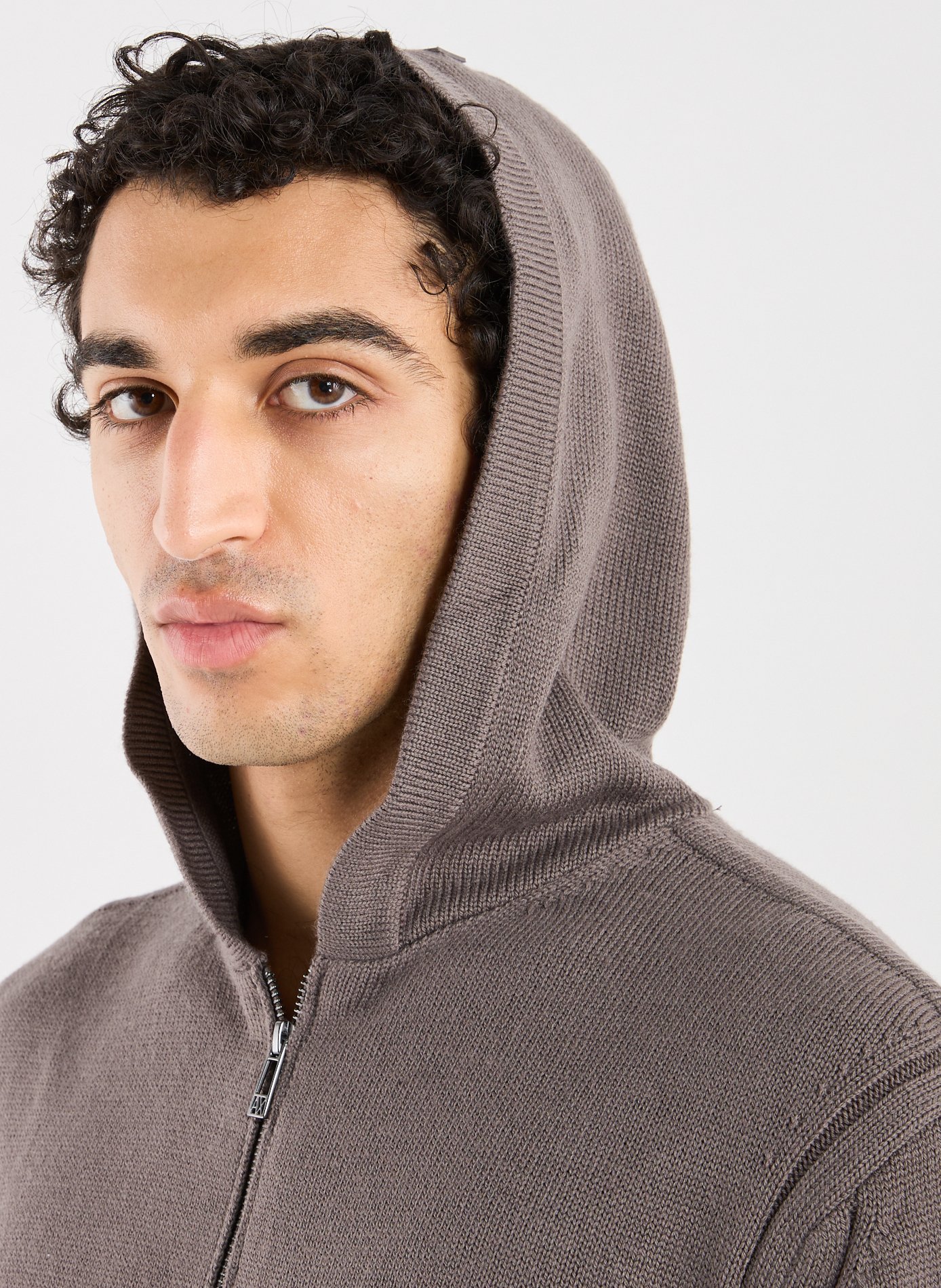 Gilet à capuche en laine et coton mélangés Marron