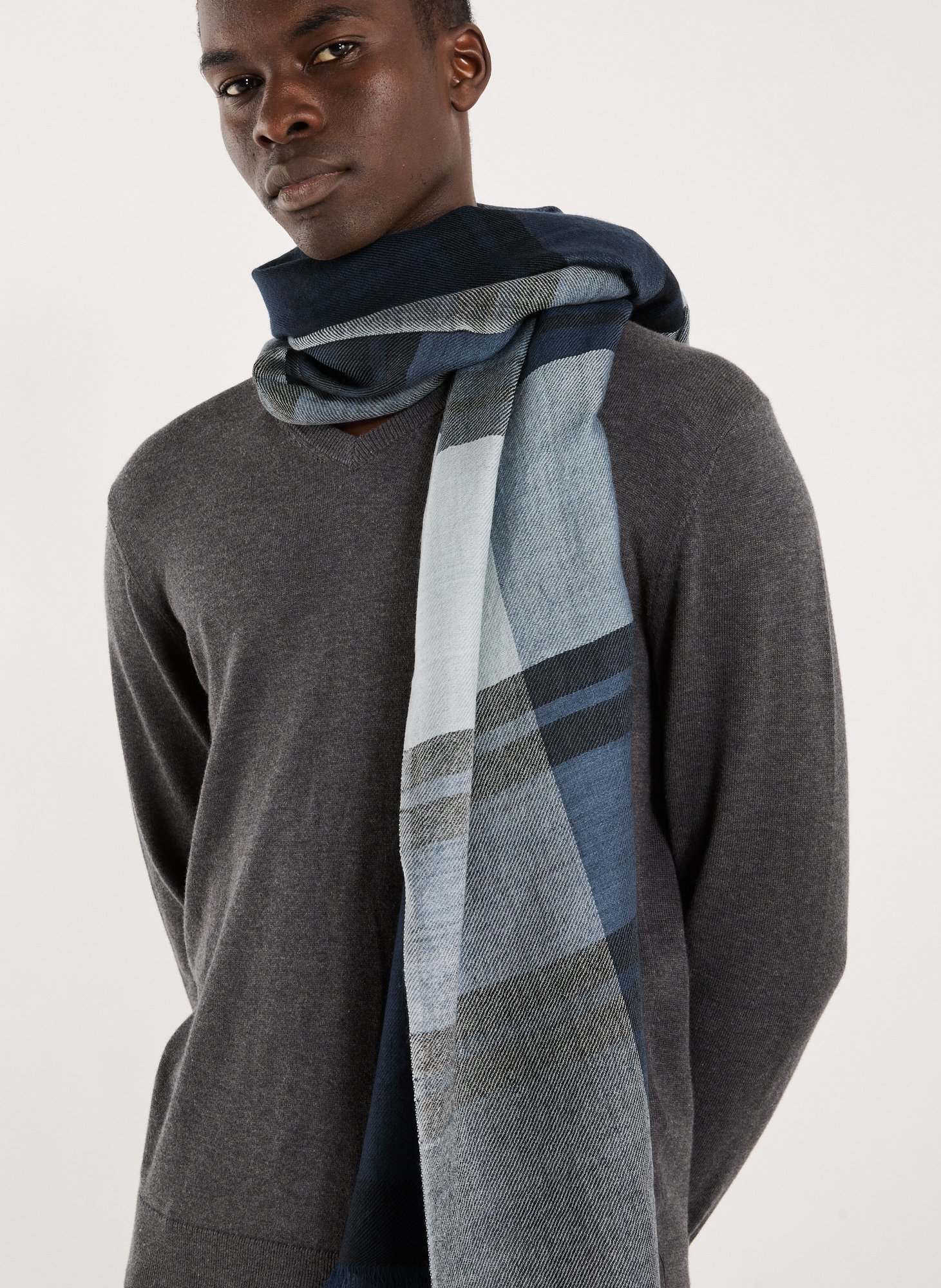 Virgin wool plaid scarf Blue