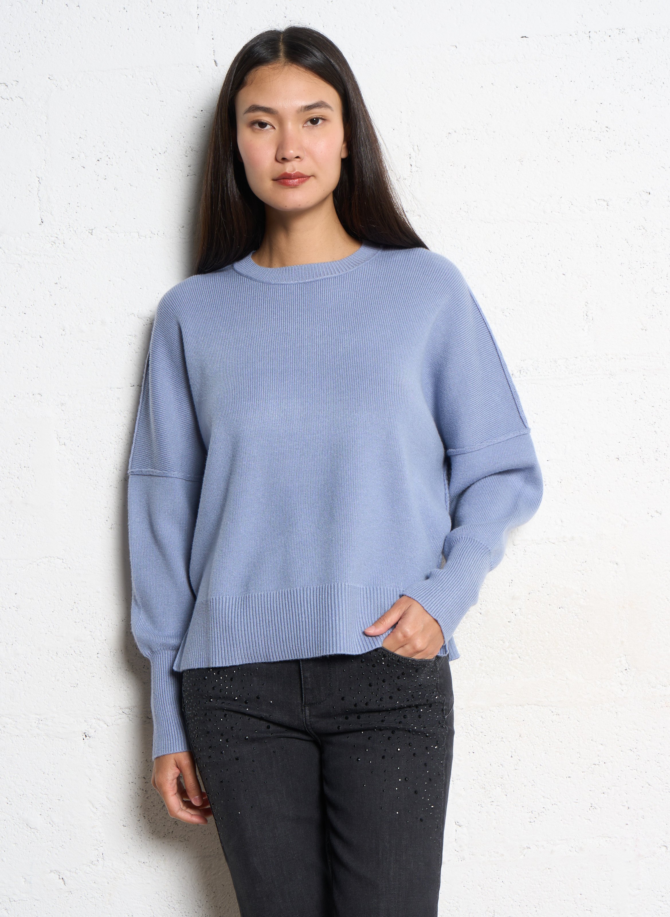 Pull oversize col rond IKKS Bleu