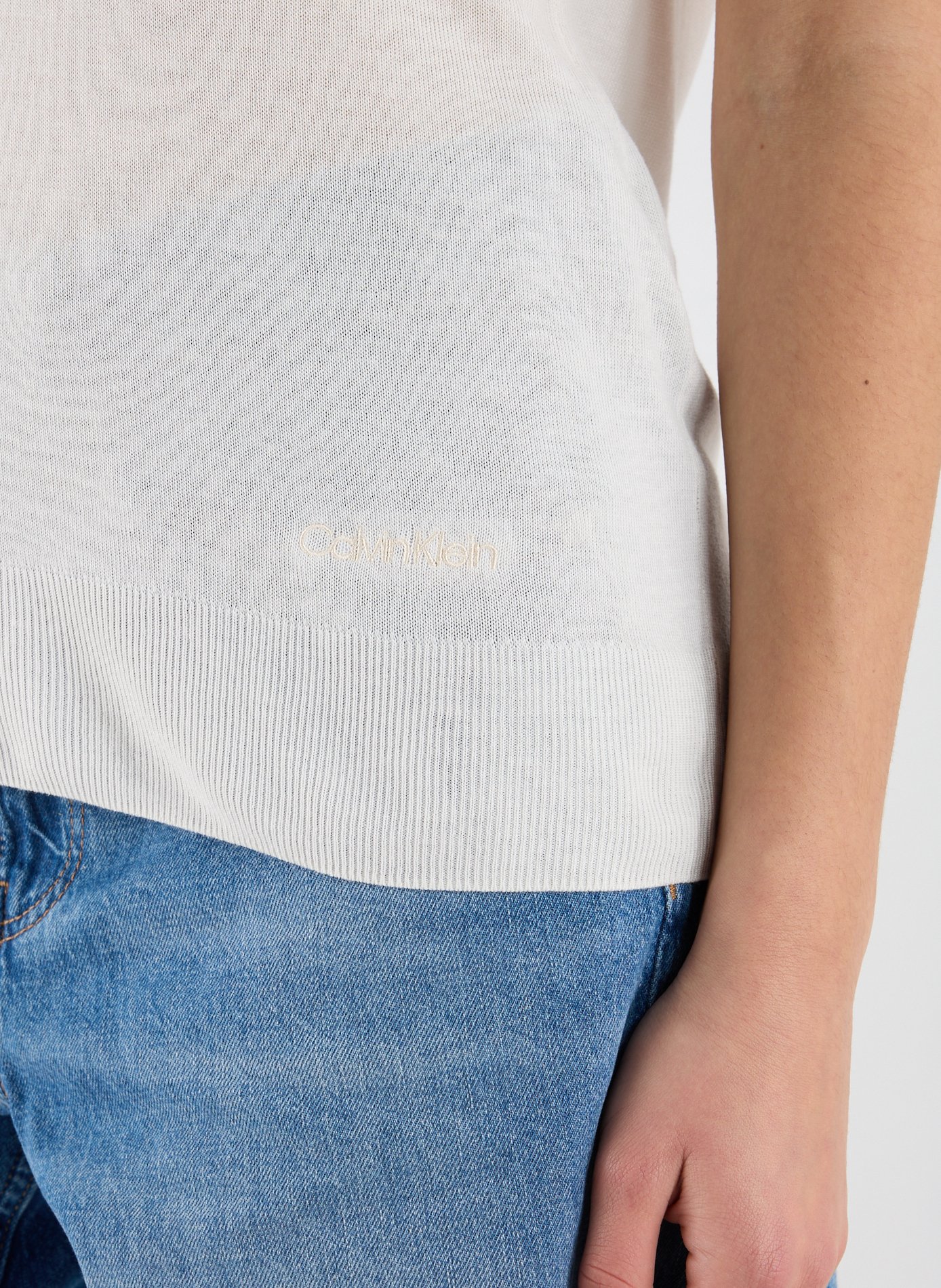 Pull côtelé à manches courtes  CALVIN KLEIN Beige