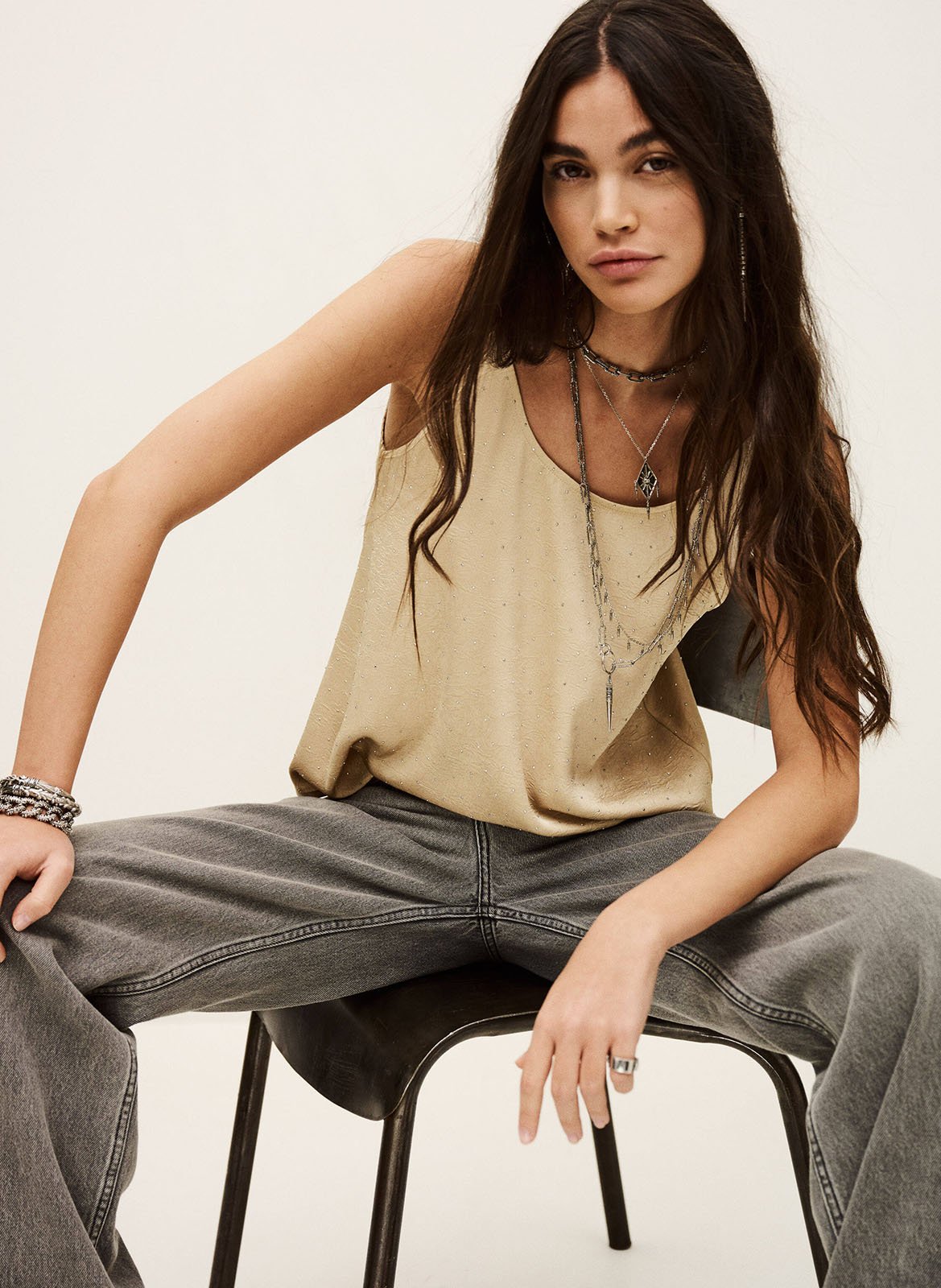 Top droit à studs digue BA&SH Doré