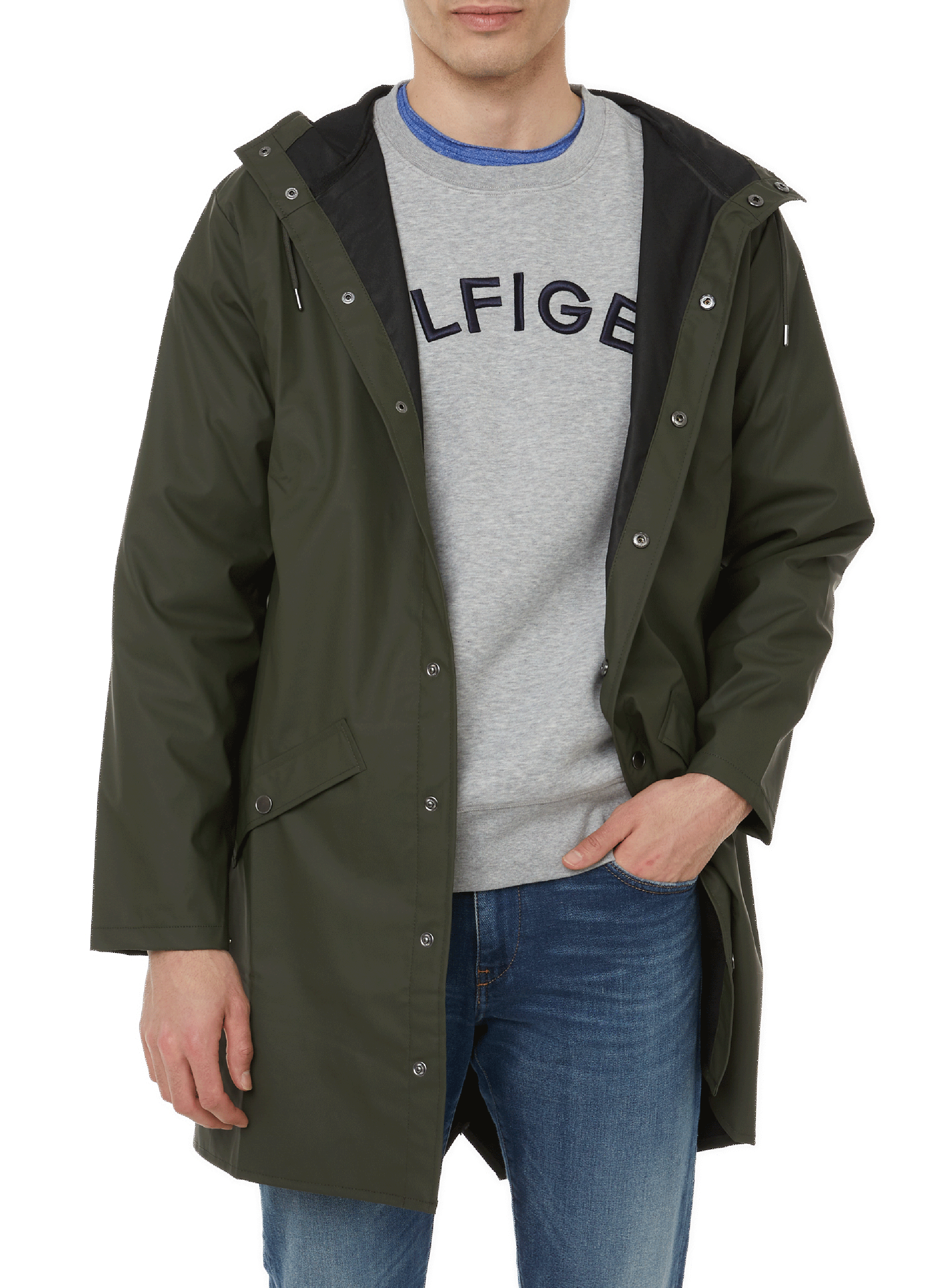 RAINS Long hooded raincoat Khaki
