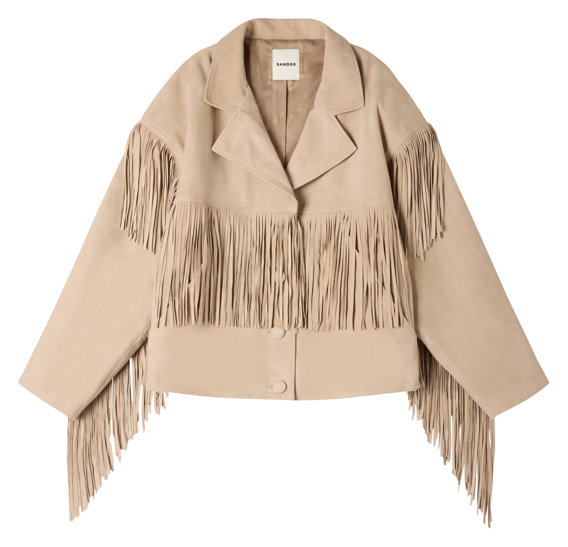 Blouson oversize à franges en suède SANDRO Beige