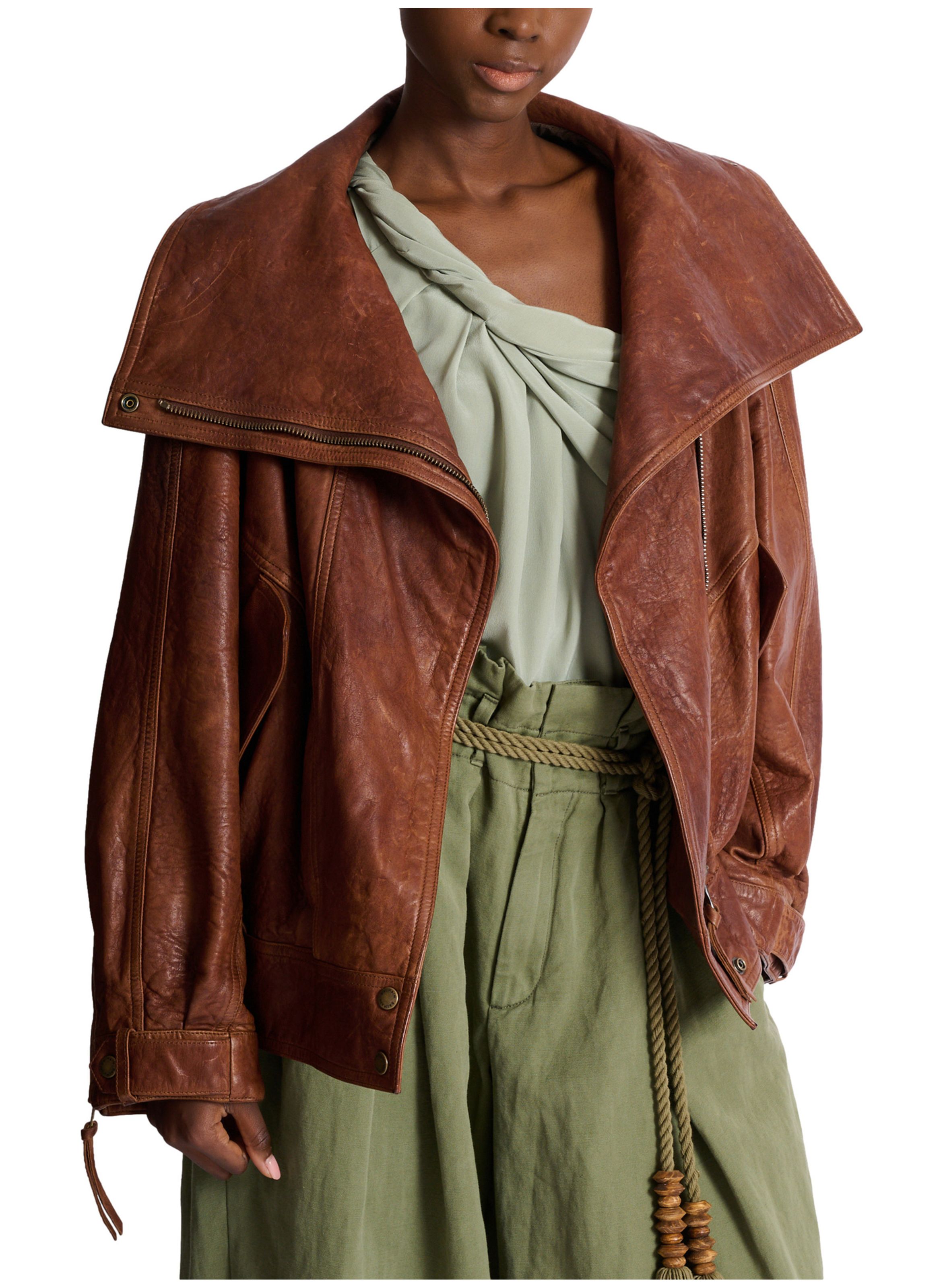 Bomber en cuir d’agneau BALMAIN Marron