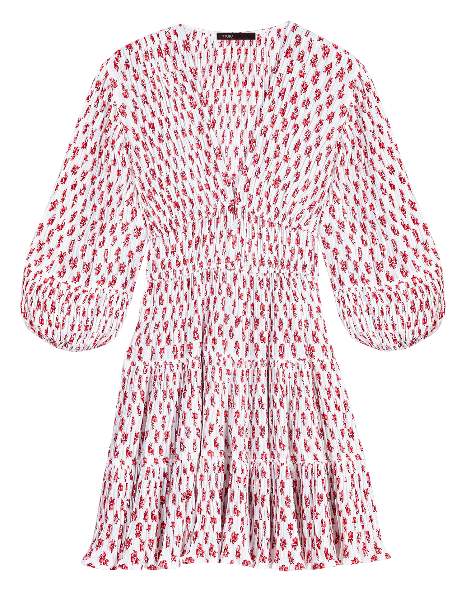 Robe courte col v imprimée MAJE Rouge