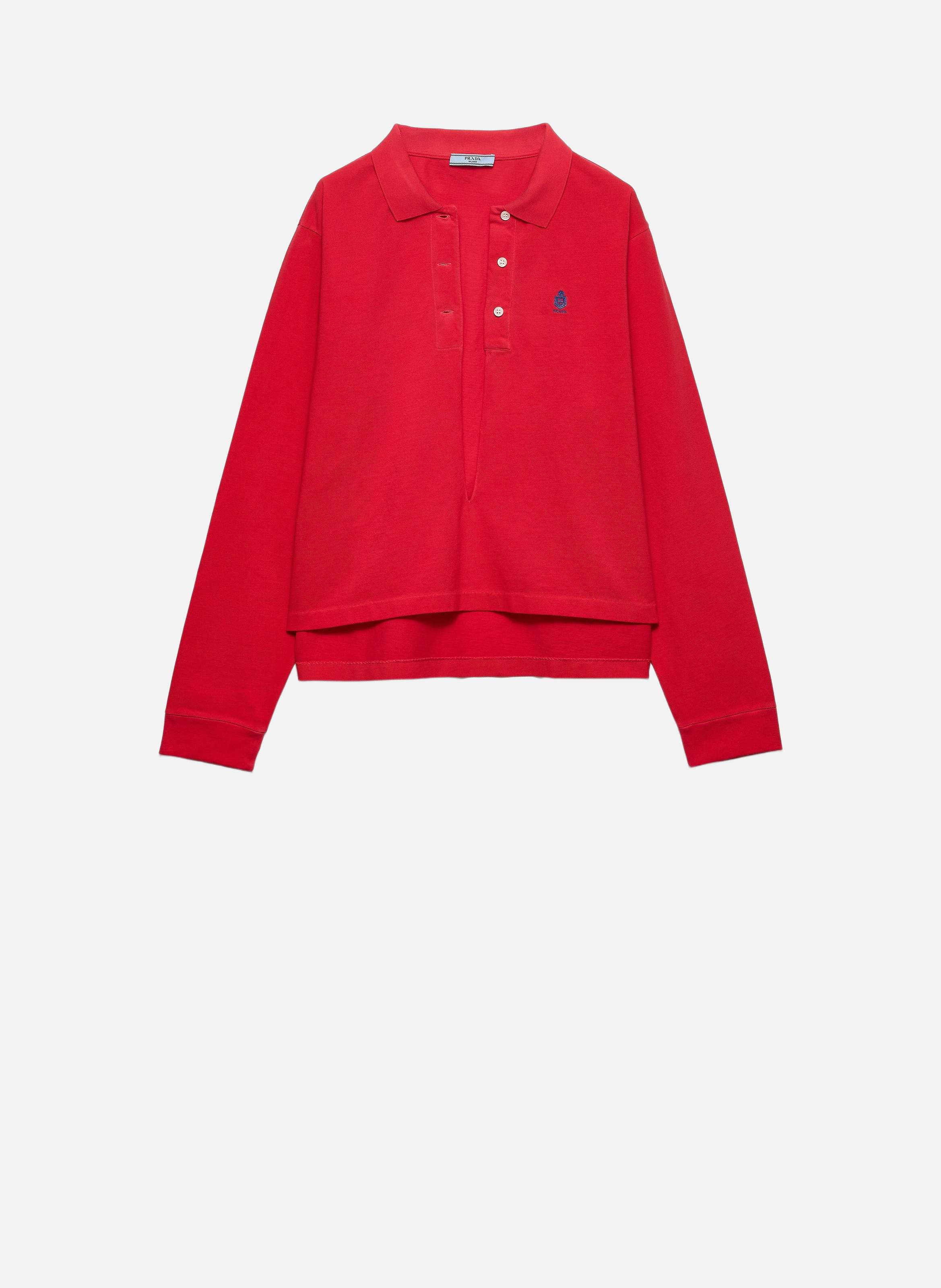 Polo en coton piqué à manches longues PRADA Rouge
