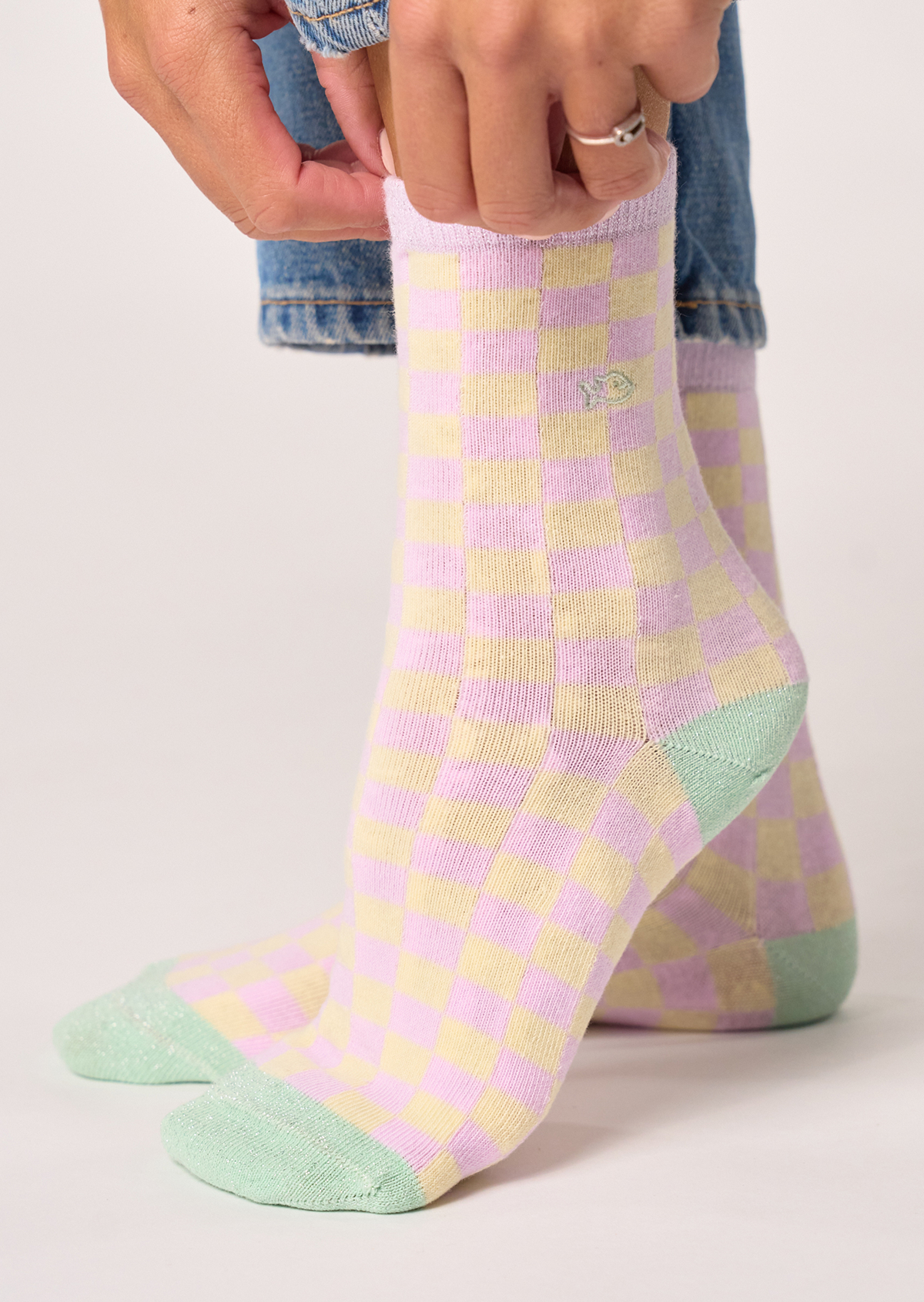 Chaussettes en coton peigné carreaux Violet