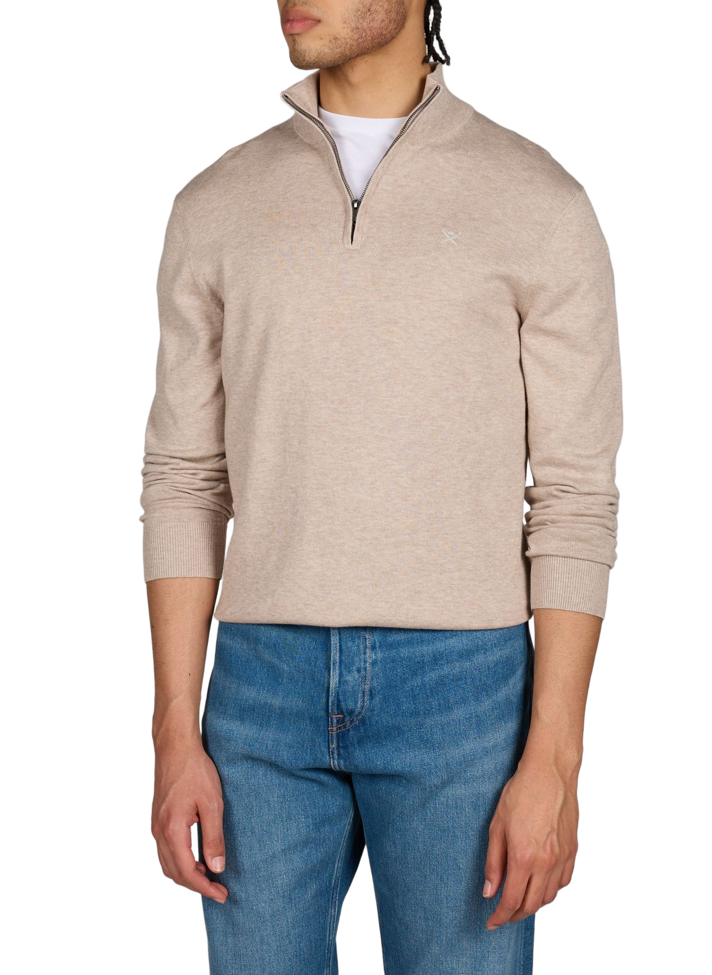 Pull col zippé en coton HACKETT Beige