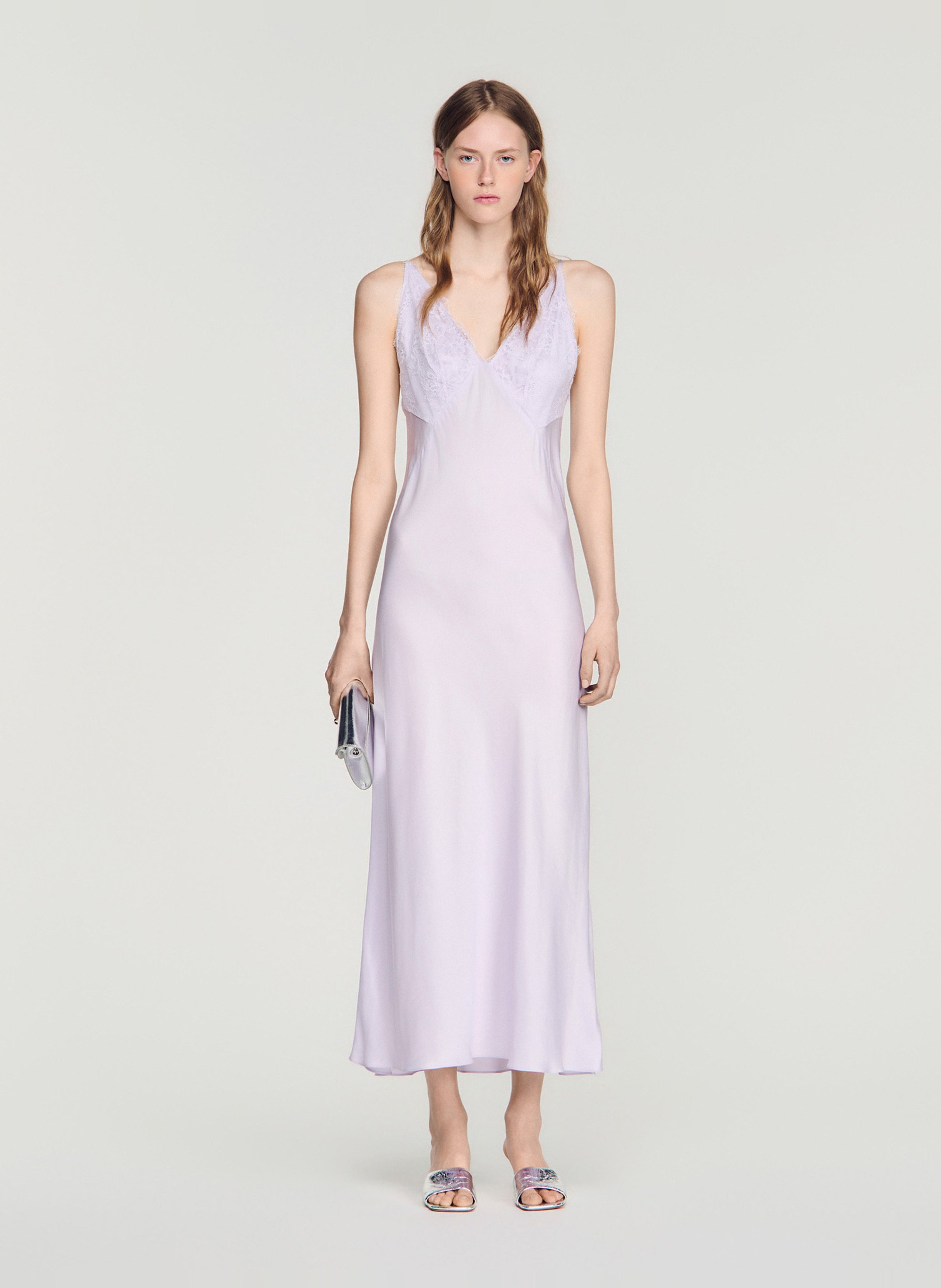 Robe longue col v SANDRO Violet