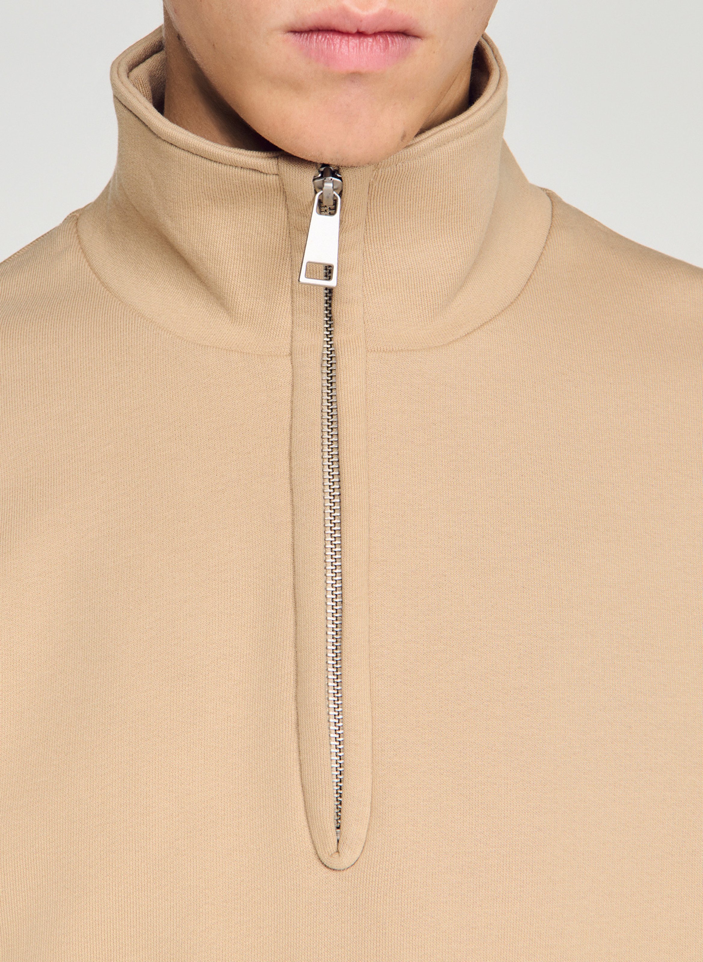 Sweat droit col montant en coton SANDRO Marron