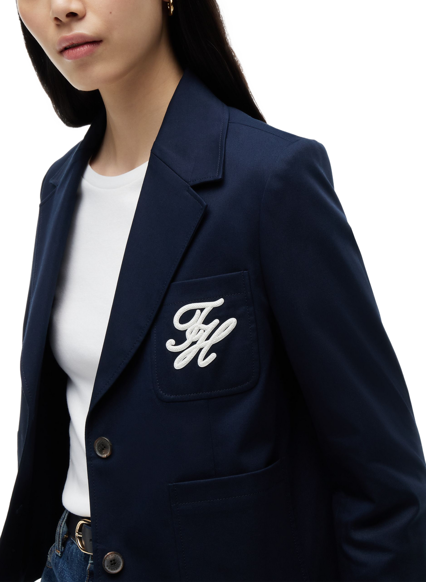 Blazer court à logo brodé en coton TOMMY HILFIGER Bleu