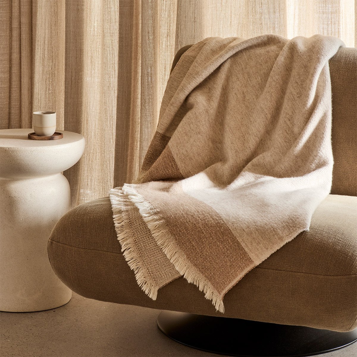 Plaid en coton, loop BOSS HOME Beige