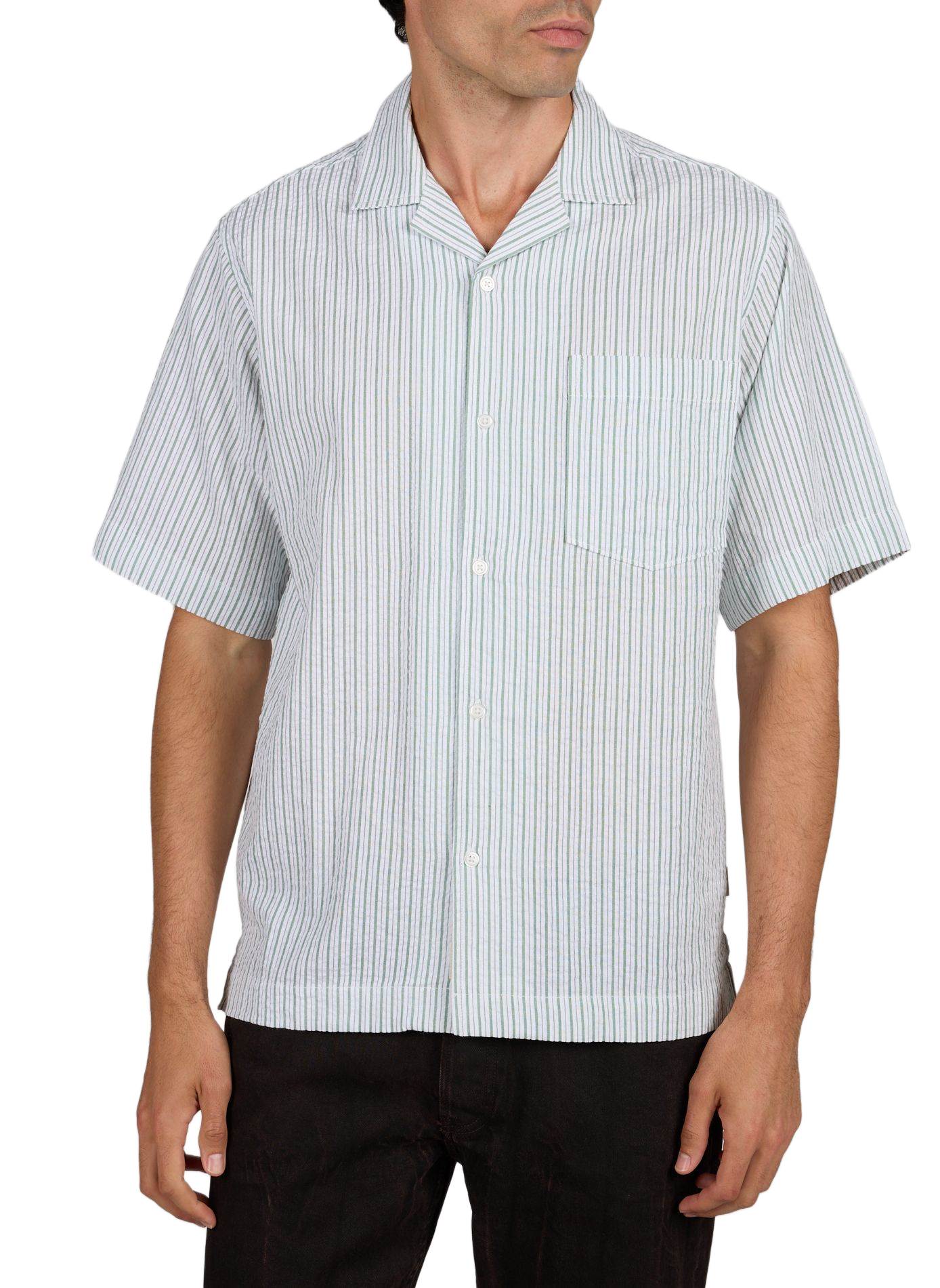 Gestreept shirt met korte mouwen van gemengd katoen MINIMUM Groen