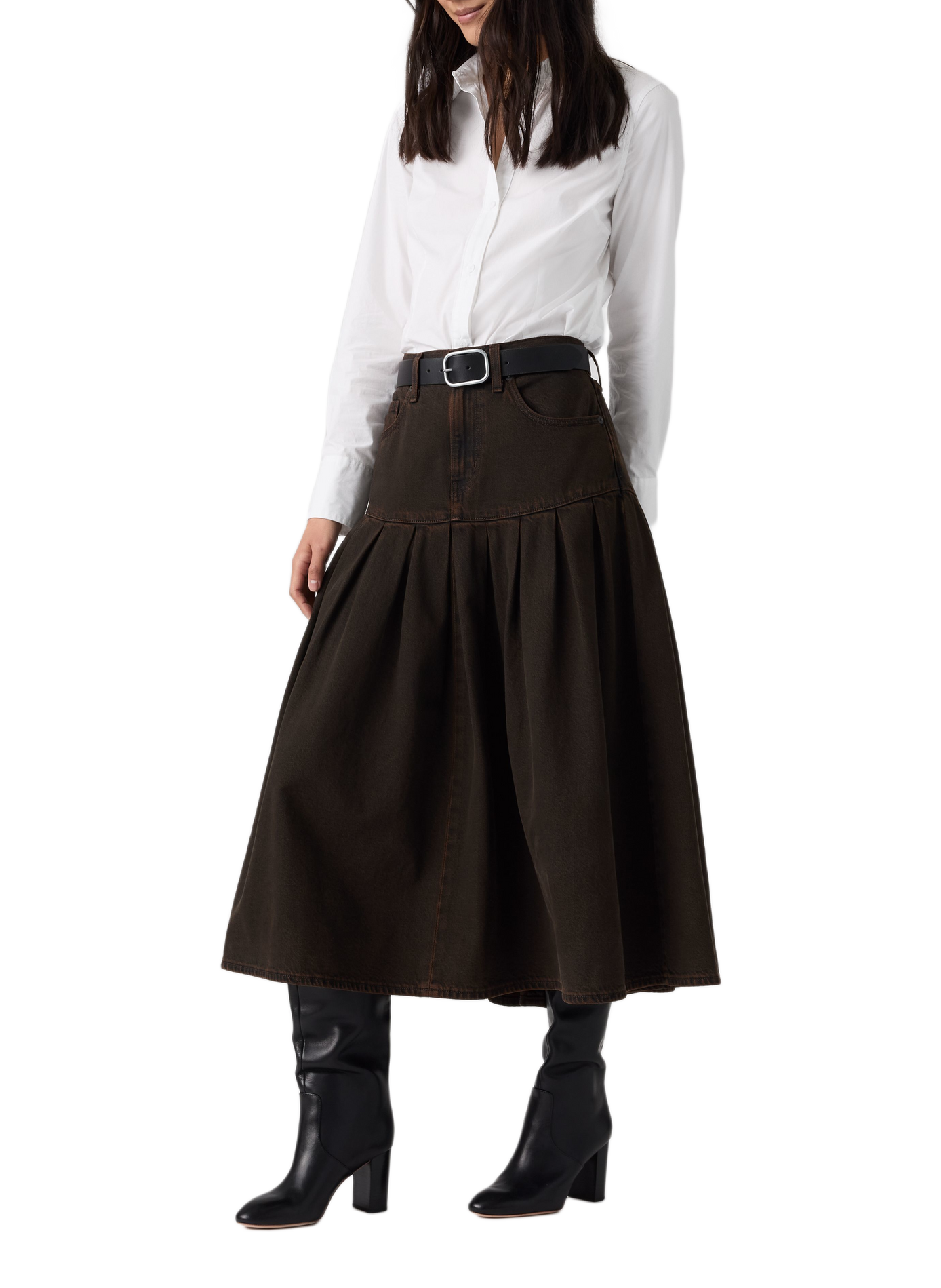 Flared midi denim cotton skirt. LEVI'S Brown