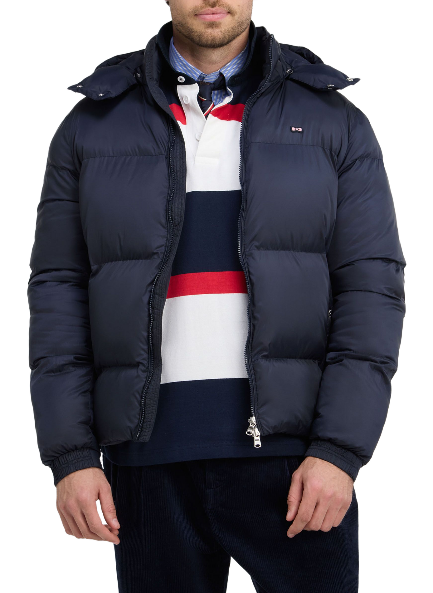 Straight down jacket with removable hood EDEN PARK Blue