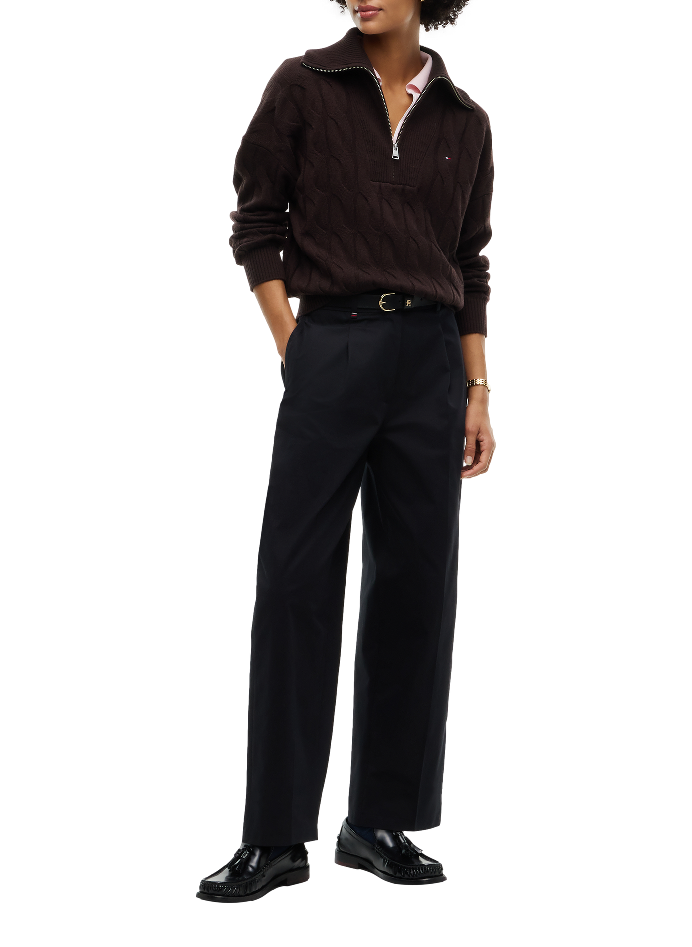 Pull col zippé en laine TOMMY HILFIGER Marron