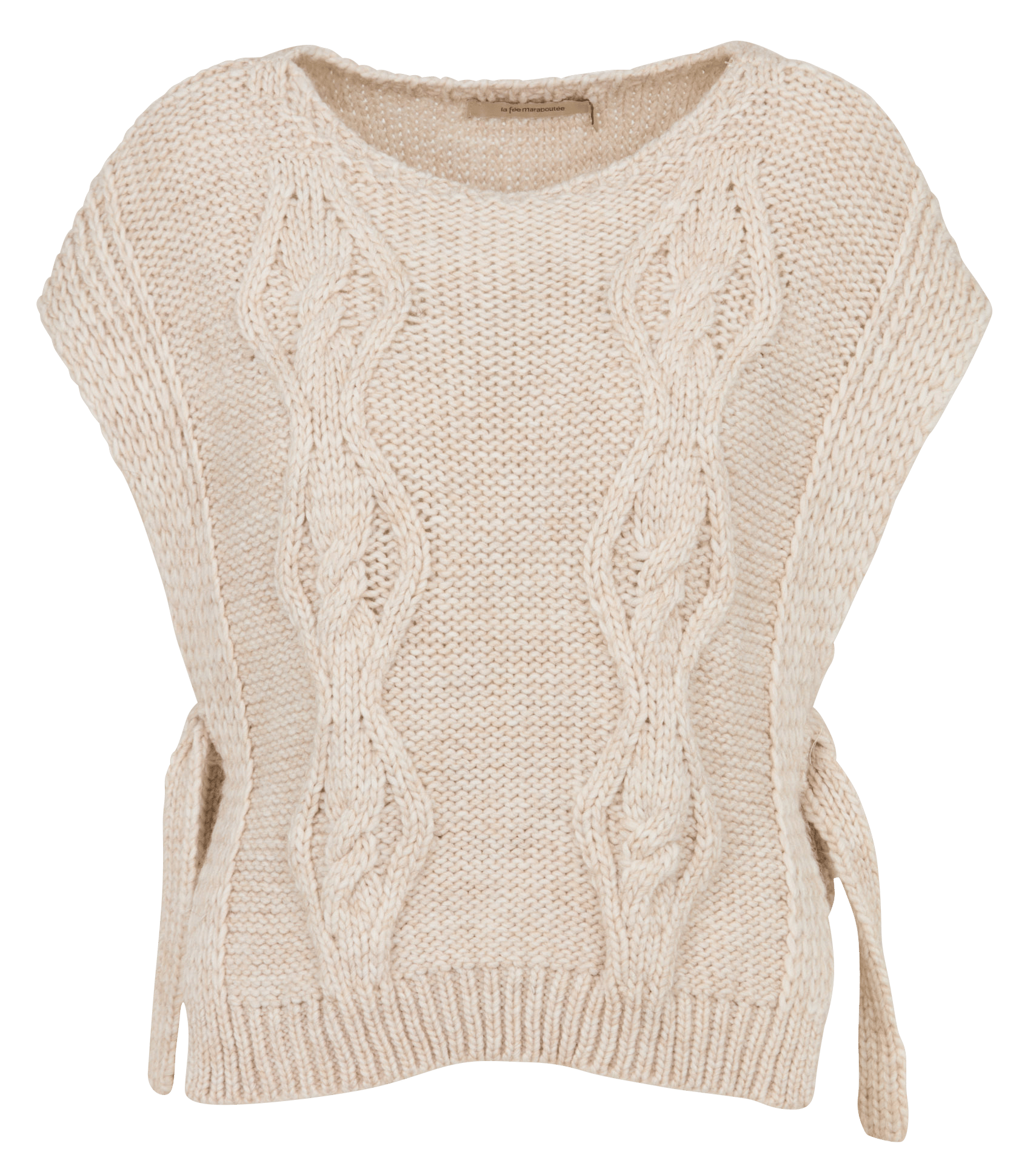 Ruimvallende mouwloze kabeltrui LA FEE MARABOUTEE Beige