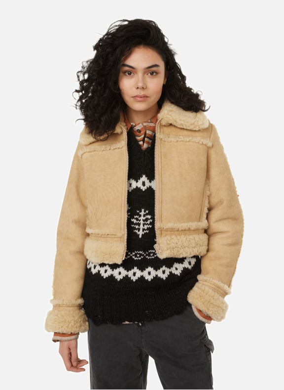 Lambskin leather fleece jacket Beige by ACNE STUDIOS ACNE STUDIOS Lambskin leather fleece jacket Beige