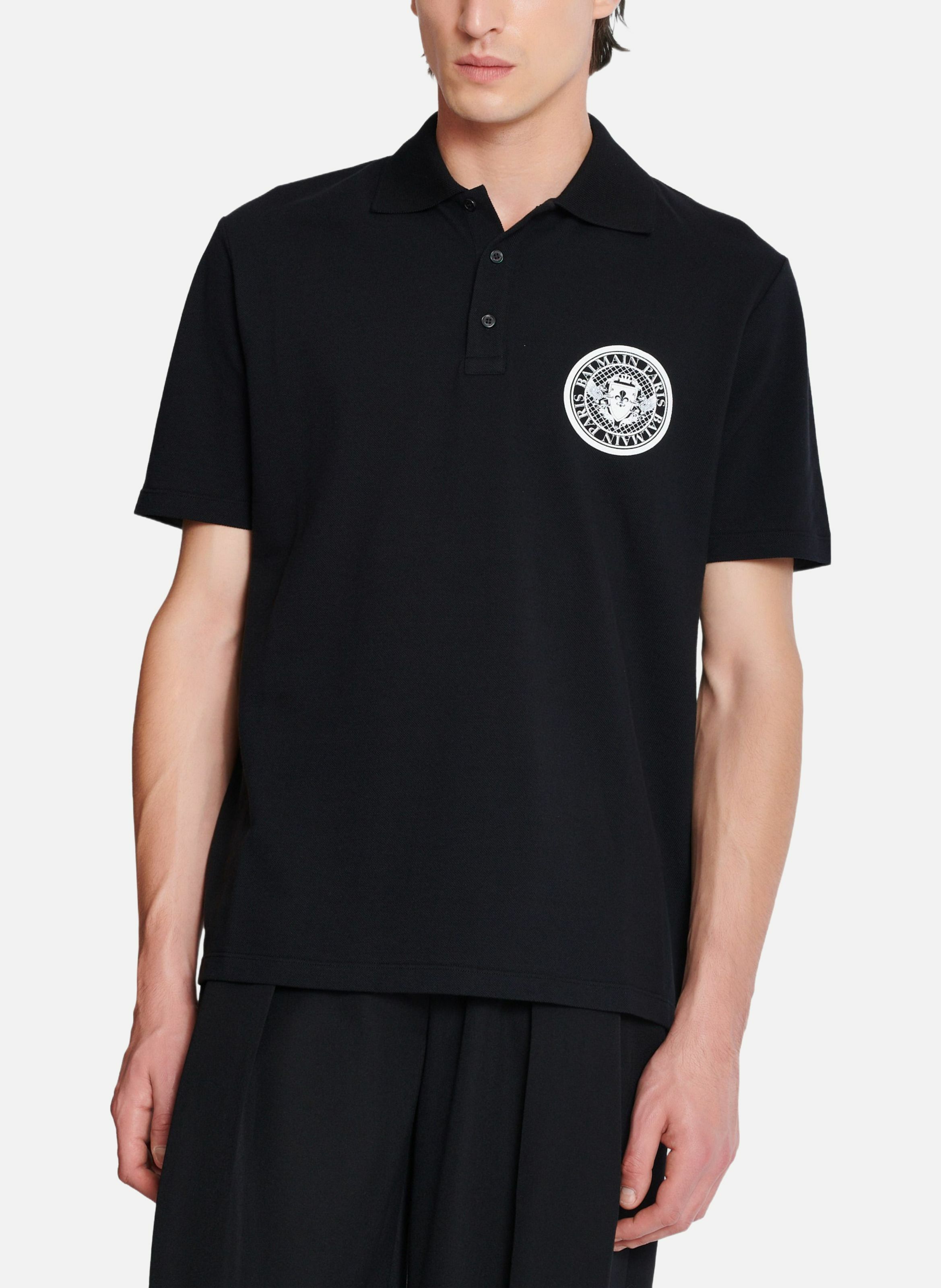 Polo en coton imprimé « coin » BALMAIN Noir
